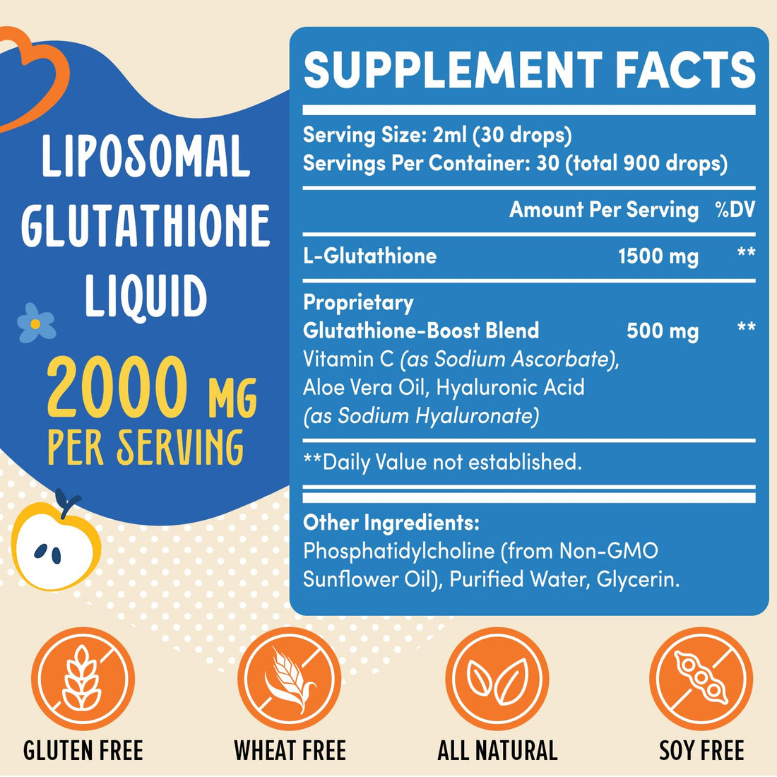 Prunucis 2000MG Liposomal Glutathione Liquid, 98% Absorption, Active Form L-Glutathione Supplement, - OzHealthStandard