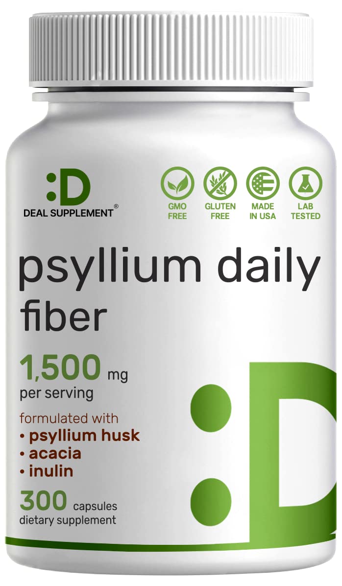 Psyllium Husk 1500mg Per Serving, 300 Capsules – 3 in 1 Fiber Supplement with Inulin & Acacia Complex – Natural Soluble Fiber - OzHealthStandard