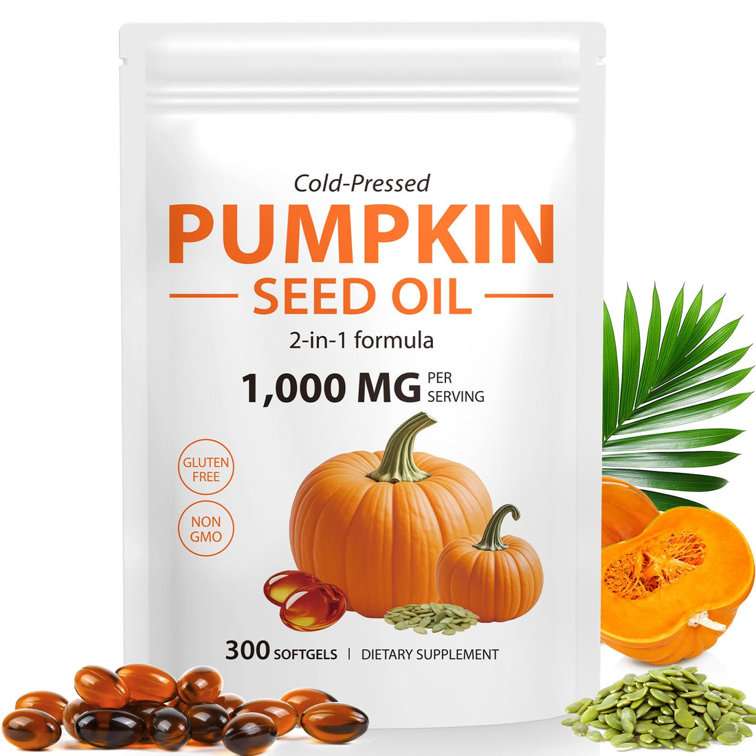 Pumpkin Seed Oil with Saw Palmetto, 1000mg per Serving, 300 Softgels – Cold Pressed Pumpkin Seed Oil Capsules for Hair, Prostate, Urinary & Bladder Health - OzHealthStandard