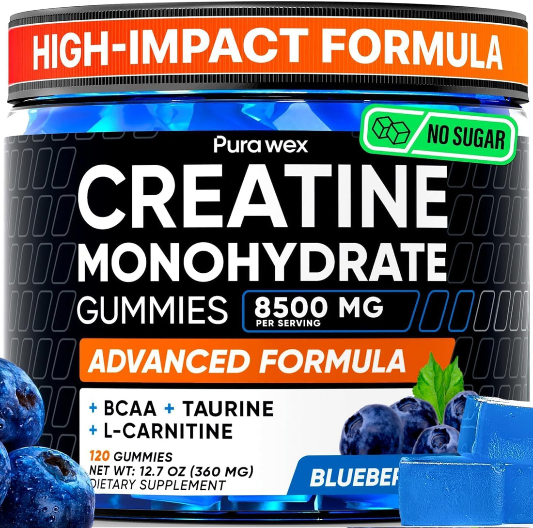 PURA WEX NUTRITION Creatine Monohydrate Gummies 8500mg Complex for Men & Women - Pre Workout Creatine Chews for Muscle Growth, Strength & Energy, - OzHealthStandard
