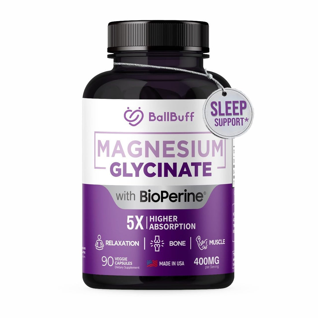 Pure Magnesium Glycinate 400mg - 5X Higher Absorption - Support Stress Relief, Sleep, Bone Health - 100% Chelated - Pure Magnesium Supplement - OzHealthStandard
