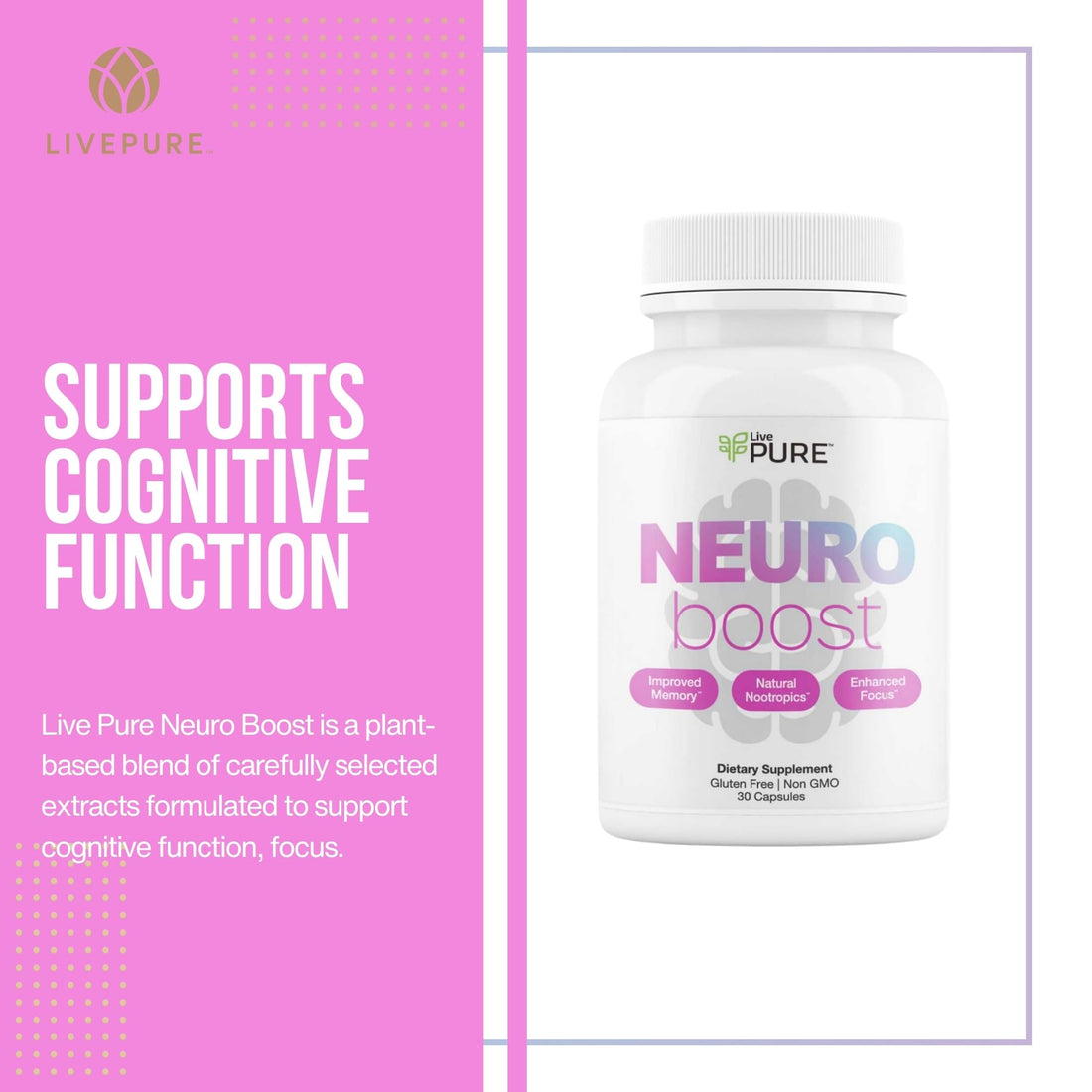 Pure Neuro Boost | 30 Capsules | Supplement to Support Energy, Memory, and Focus | Supports Better Concentration & Healthy Brain Function - OzHealthStandard