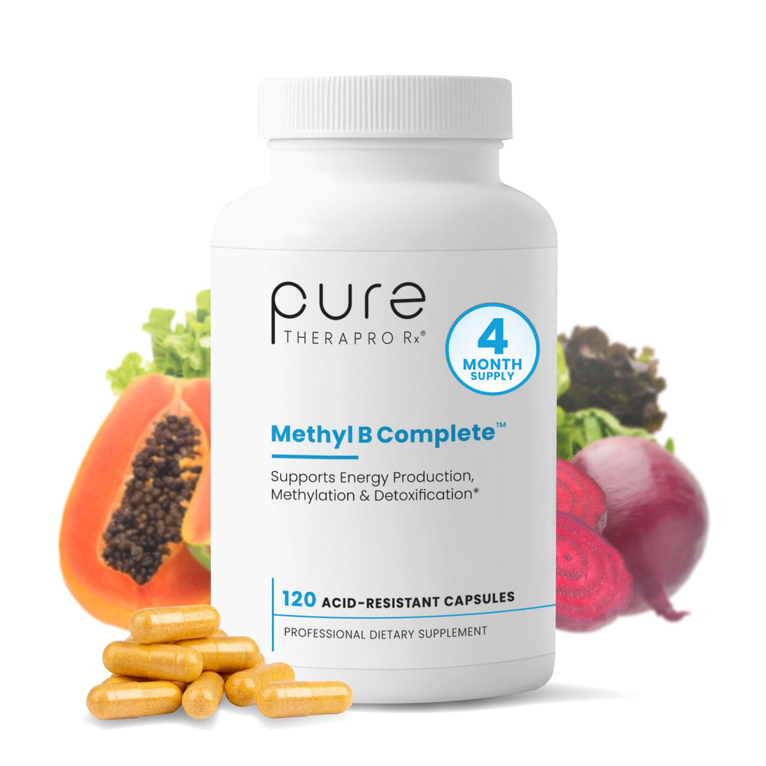 Pure Therapro Rx Methylated B Complex Vitamins Made in USA, 4 Month Supply | Methyl B Complete Quatrefolic 5-MTHF Folate, B12 Methylcobalamin, - OzHealthStandard