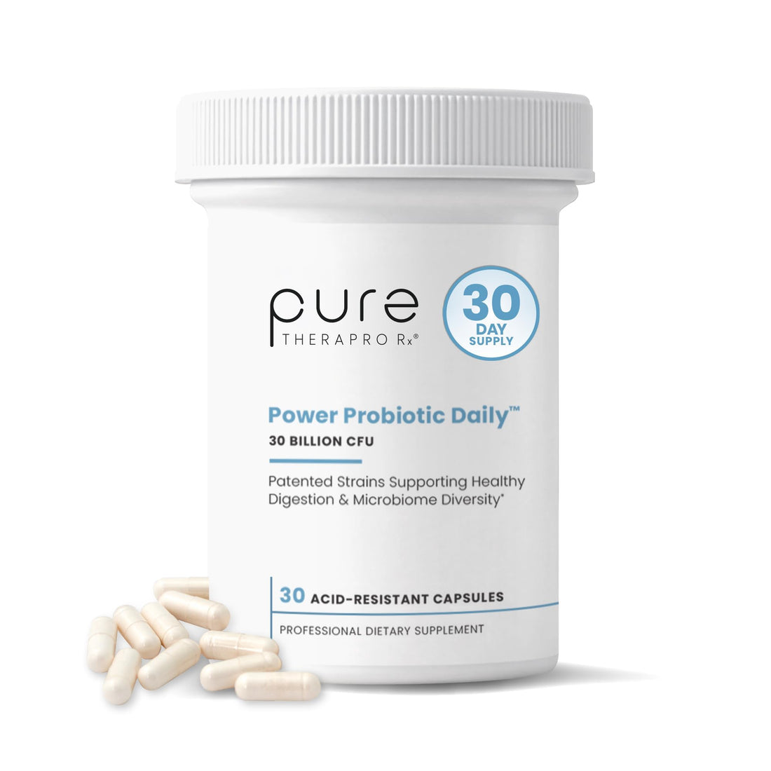 Pure Therapro Rx Power Probiotic Daily - 30 Acid-Resistant Capsules | 4 Proven Strains - 30 Billion CFU/Capsule | Patented Activ-Vial Desiccant Bottle - OzHealthStandard