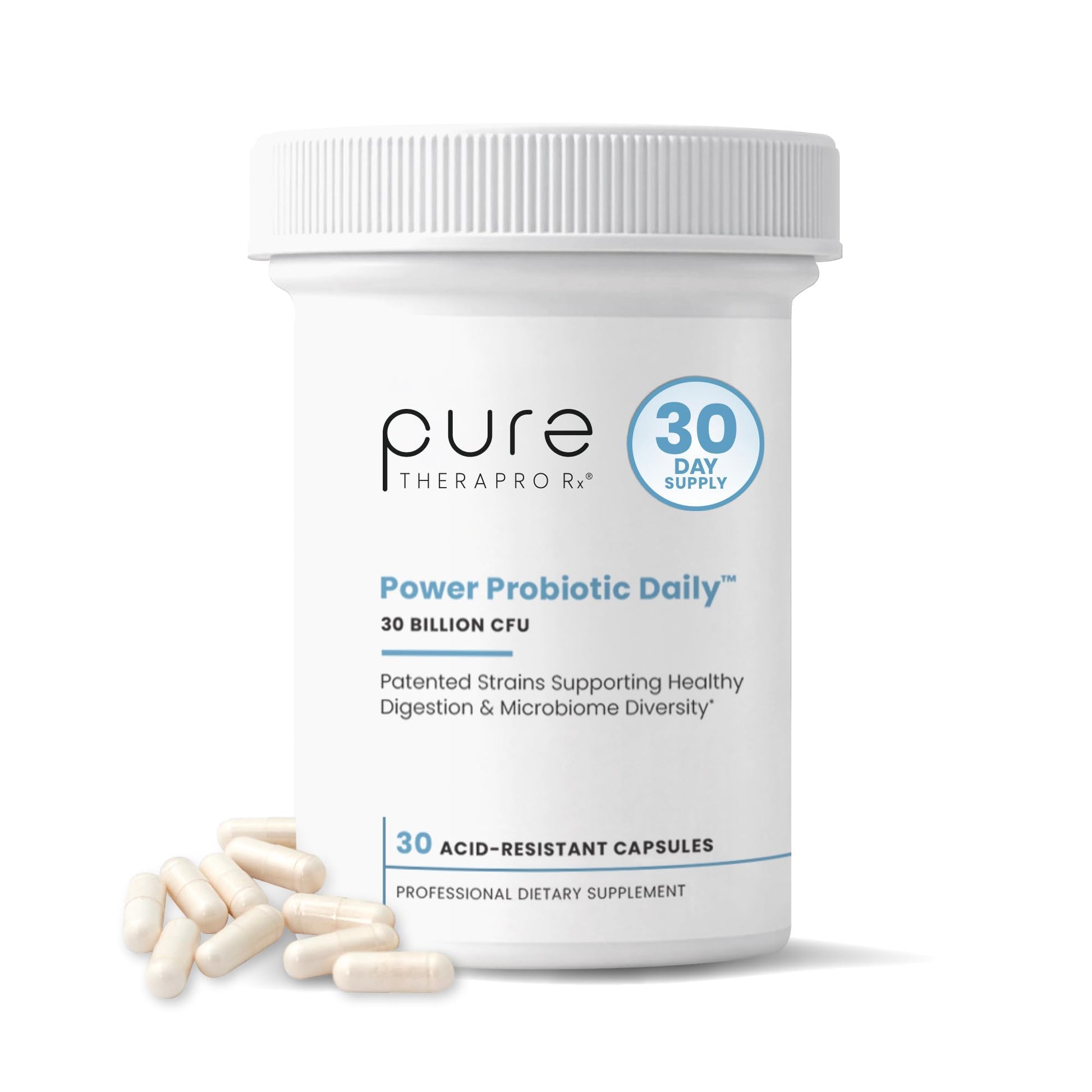 Pure Therapro Rx Power Probiotic Daily - 30 Acid-Resistant Capsules | 4 Proven Strains - 30 Billion CFU/Capsule | Patented Activ-Vial Desiccant Bottle - OzHealthStandard