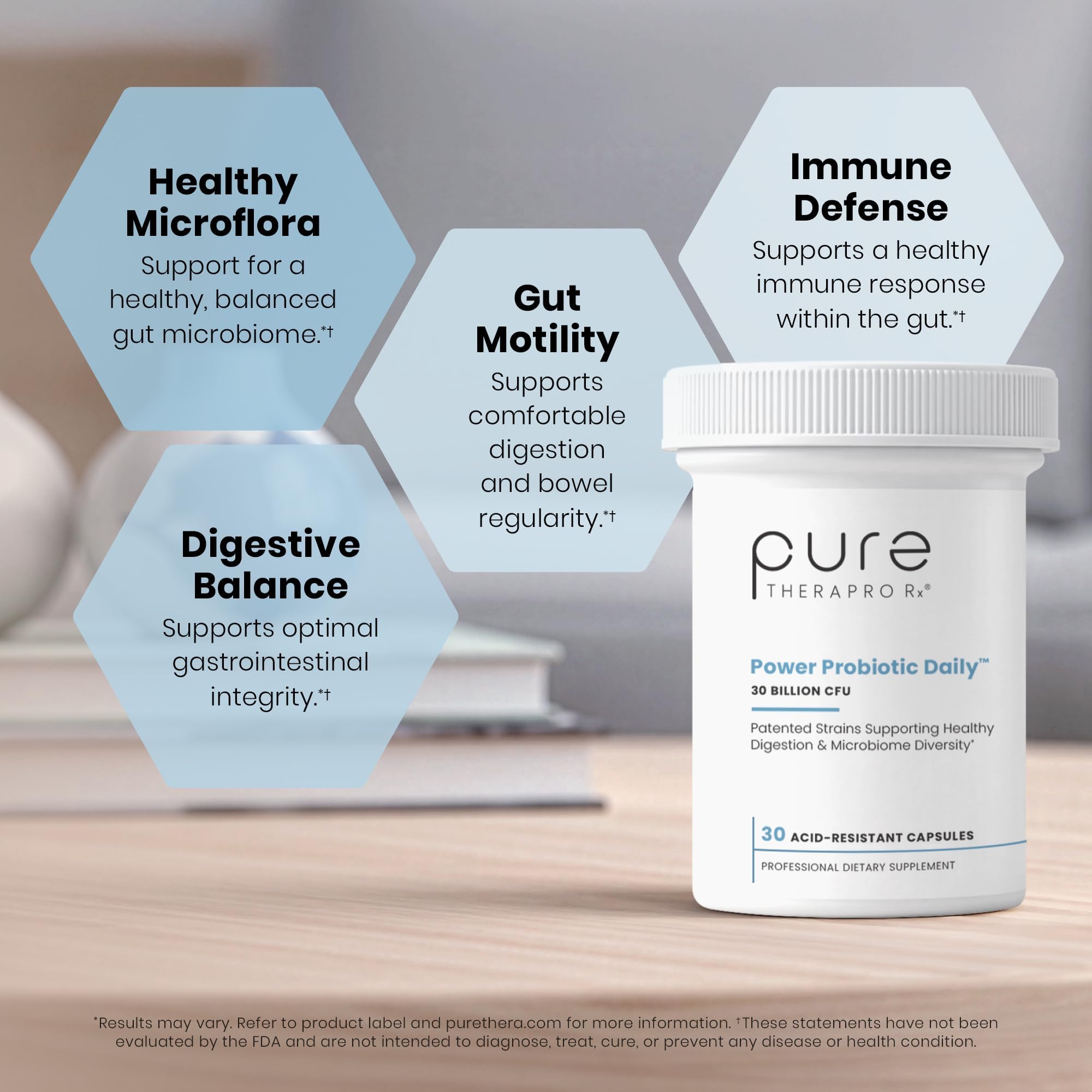 Pure Therapro Rx Power Probiotic Daily - 30 Acid-Resistant Capsules | 4 Proven Strains - 30 Billion CFU/Capsule | Patented Activ-Vial Desiccant Bottle - OzHealthStandard