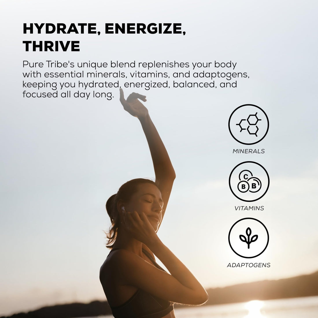 PURE TRIBE Instant Hydration Electrolytes Powder Packets with Magnesium & Salt – Zero Sugar Hydration Packets with 6 B Vitamins & Adaptogens - OzHealthStandard