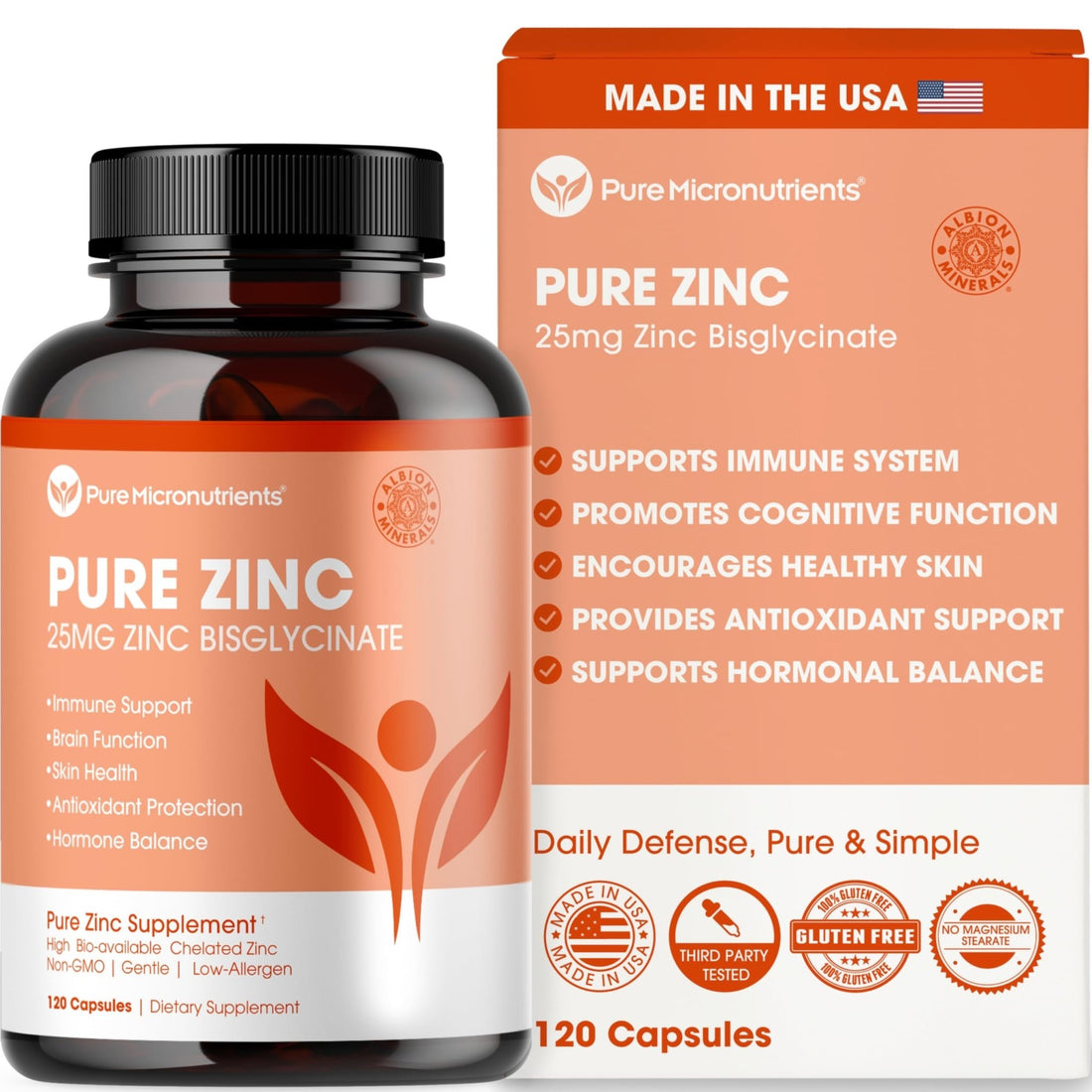 Pure Zinc Supplement 25mg - TRAACS Bisglycinate Chelate - 120 Capsules for Immune Support, Skin Health & Energy - for Men & Women - OzHealthStandard