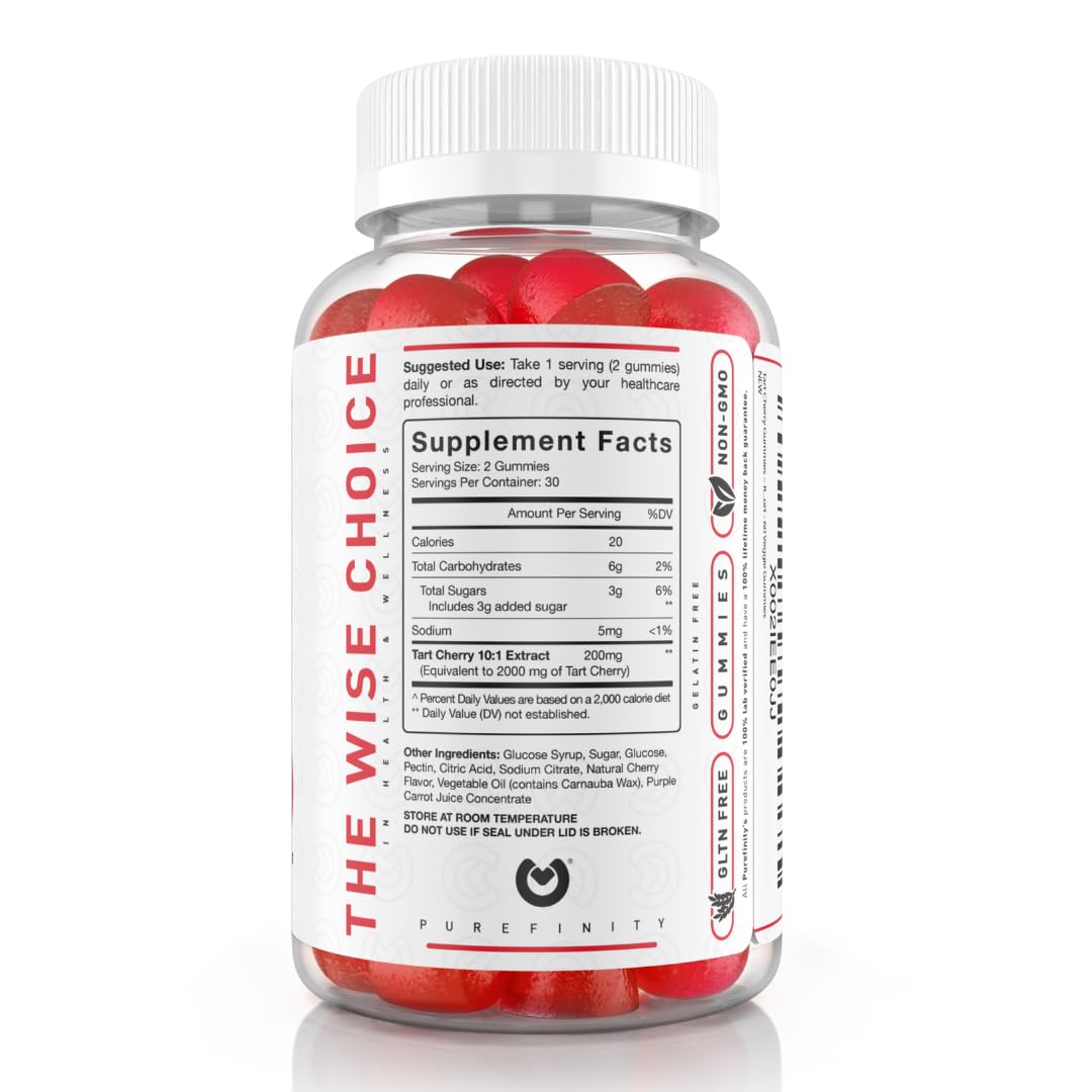 PUREFINITY Tart Cherry Gummies – Uric Acid Flush for Joint Relief & Recovery, Raw Juice Extract Antioxidant – Non-GMO, Gluten Free, Vegan, 60 Count - OzHealthStandard