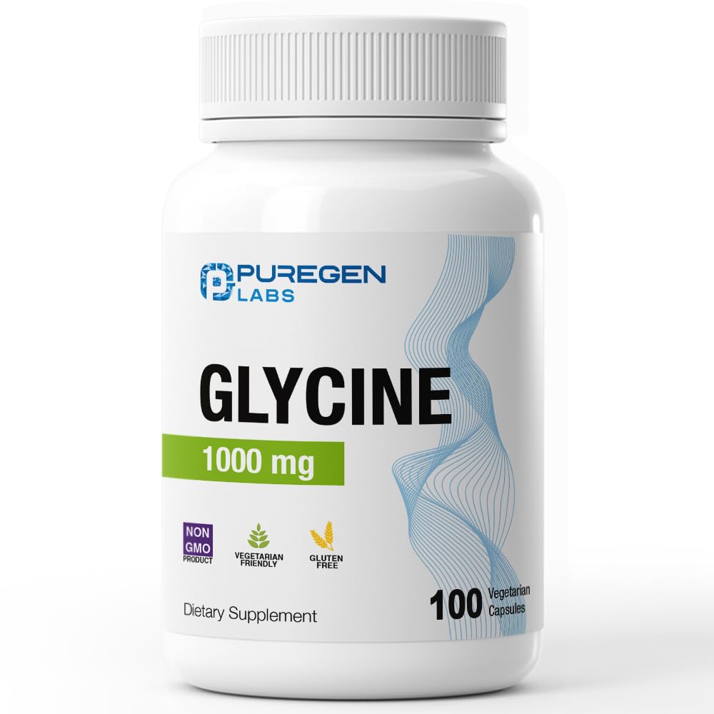 Puregen Labs Glycine 1000mg [High Potency] 100 Vegetarian Capsules, Promotes Healthy Rest | No Harmful Additives - OzHealthStandard