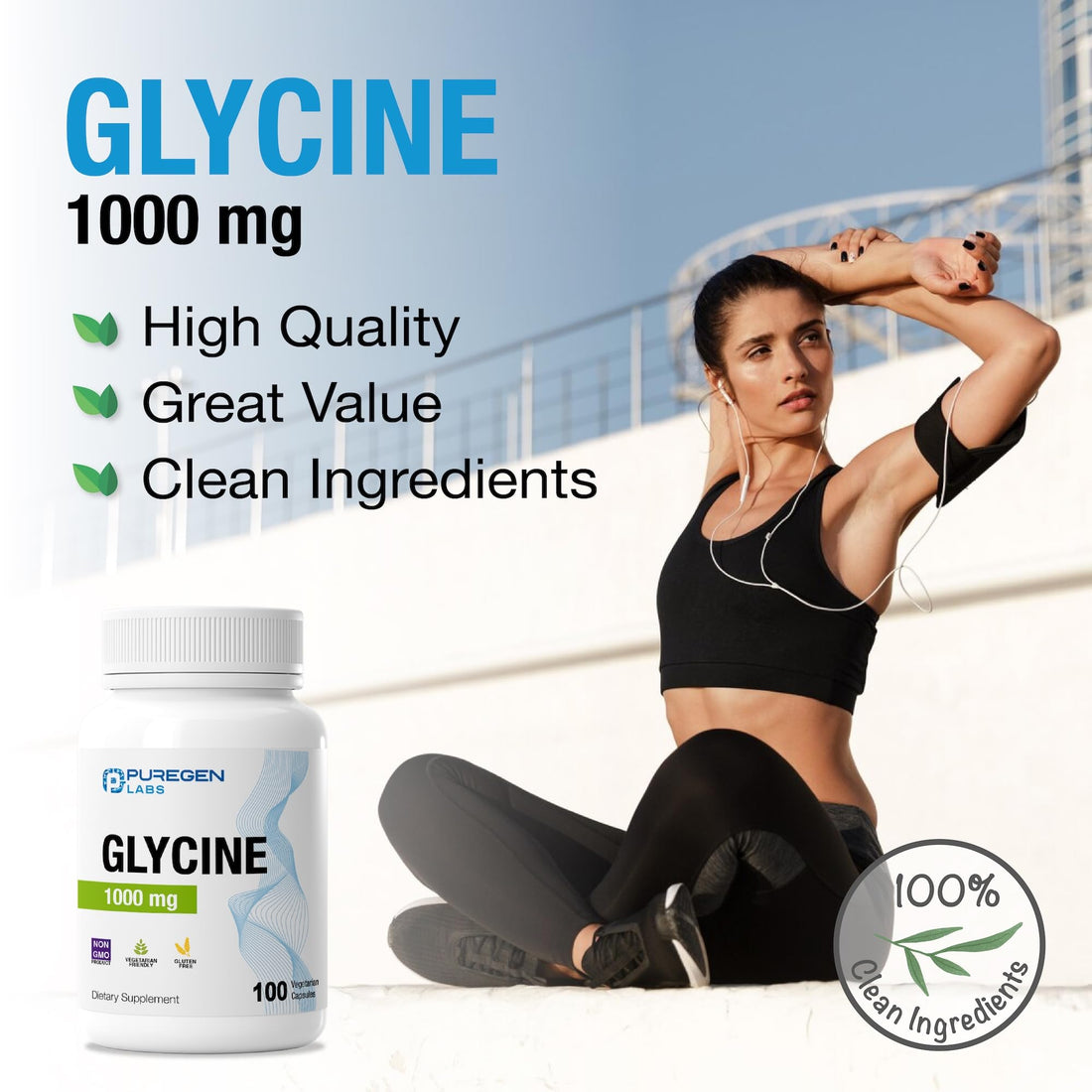 Puregen Labs Glycine 1000mg [High Potency] 100 Vegetarian Capsules, Promotes Healthy Rest | No Harmful Additives - OzHealthStandard