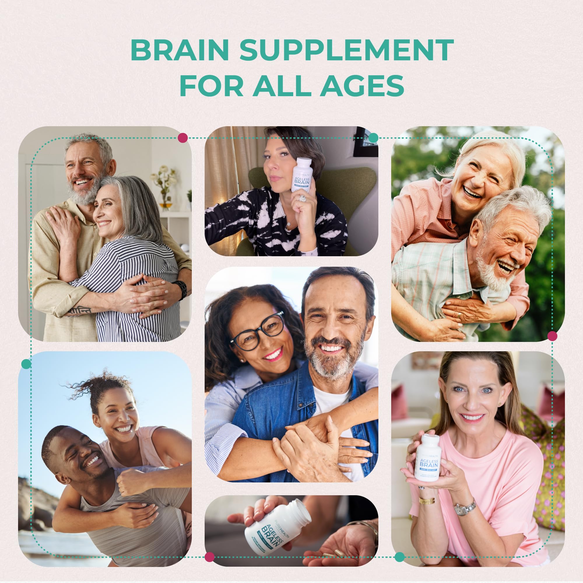 PUREHEALTH RESEARCH Ageless Brain Supplements for Memory and Focus - Nootropic Brain Health Supplement for Adults - with Bacopa Monieri, Alpha GPC, L-Tyrosine, Vitamin B6, Niacin & More, 60 Capsules - OzHealthStandard