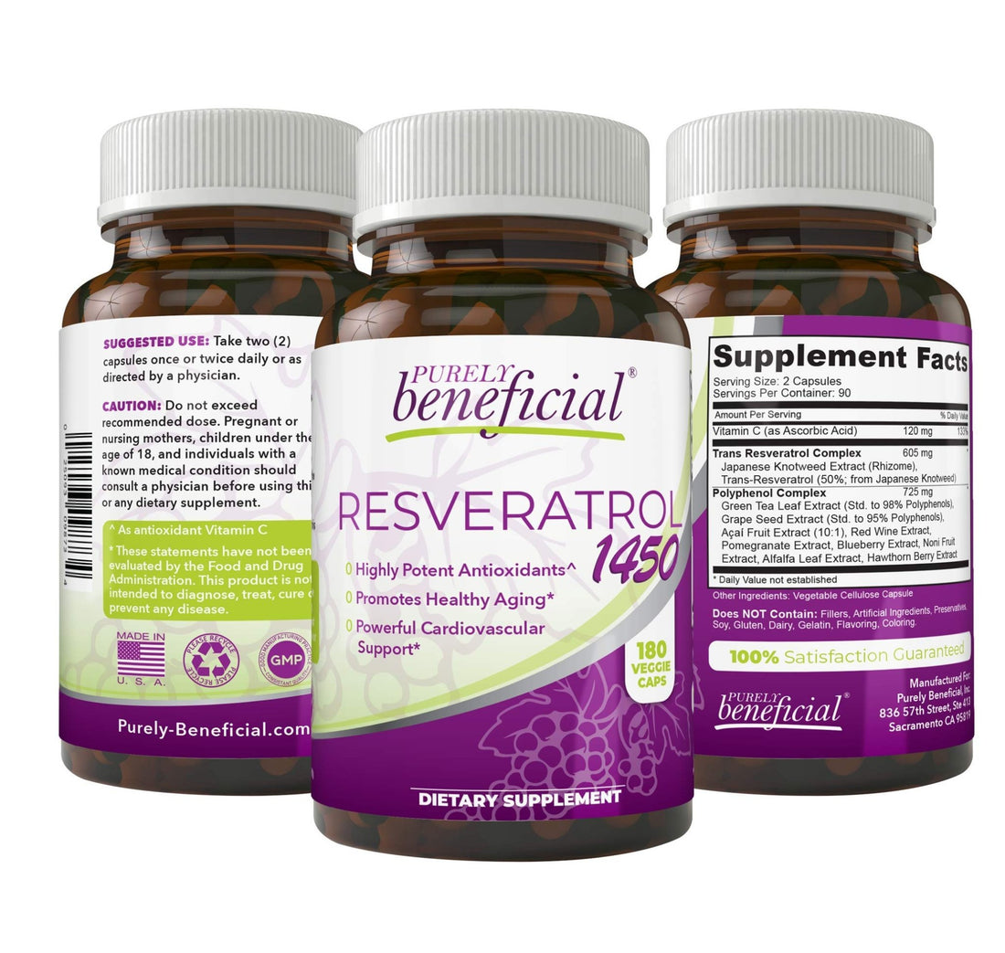 PURELY beneficial RESVERATROL1450-90day Supply, 1450mg per Serving of Potent Antioxidants & Trans-Resveratrol, Promotes Anti-Aging - OzHealthStandard