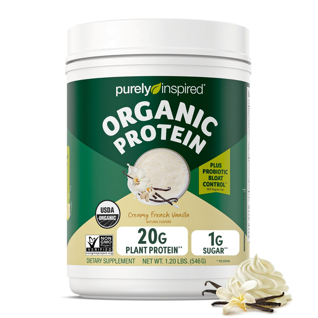 Purely Inspired Plant-Based Protein Powder for Men & Women, Creamy French Vanilla (16 Servings) - Vegan & Organic - 20g of Pea Protein Powder for Smoothies & Shakes - Dairy-Free, & Gluten-Free - OzHealthStandard