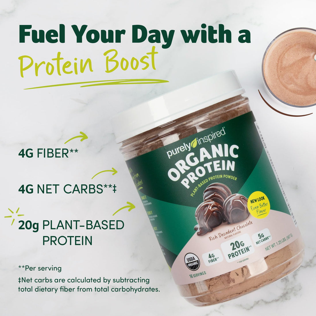 Purely Inspired Plant-Based Protein Powder for Men & Women, Rich Decadent Chocolate (16 Servings) - Vegan & Organic - 20g of Pea Protein Powder for Smoothies & Shakes - OzHealthStandard