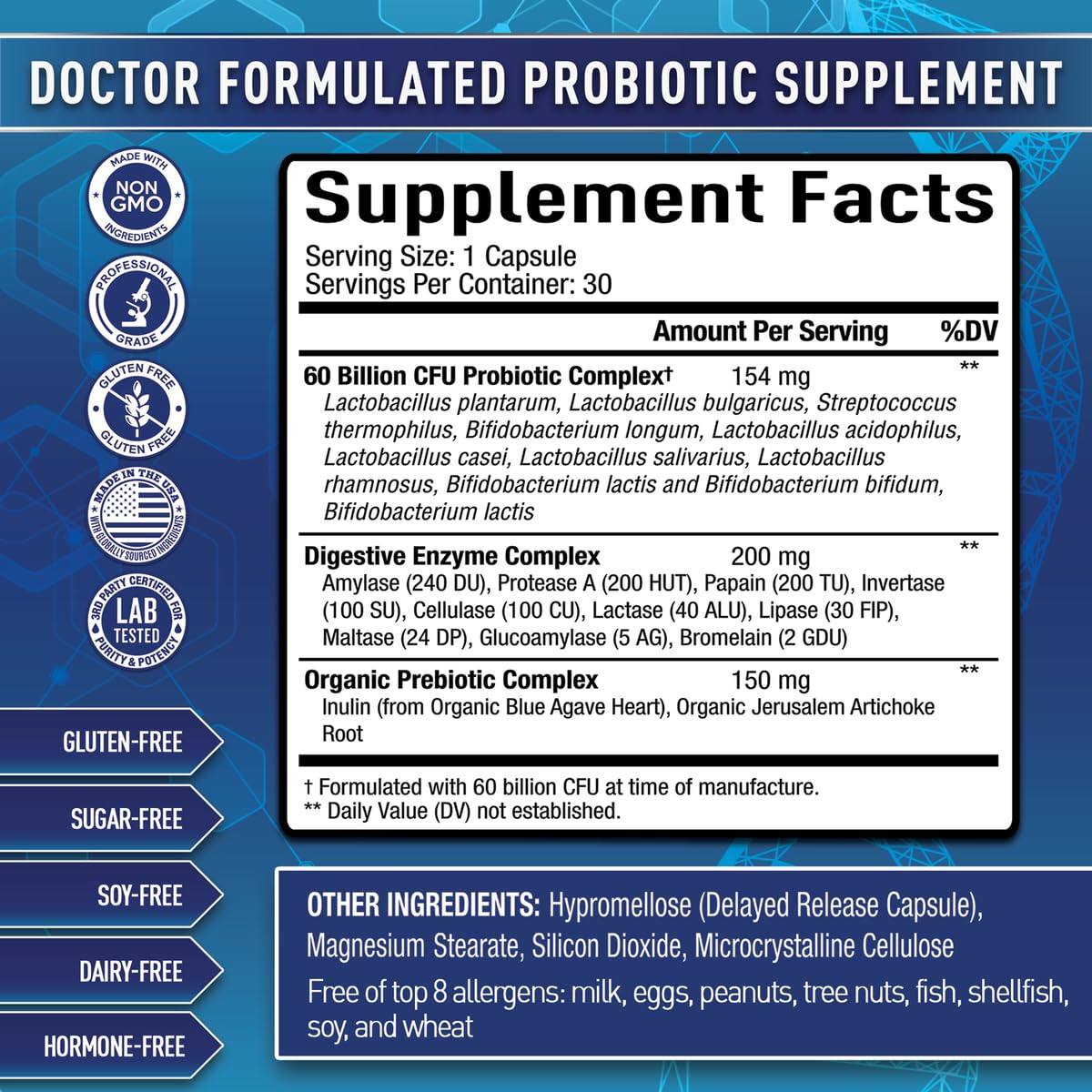 Purely Optimal Probiotics for Digestive Health, 60 Billion CFU – Delayed-Release with Digestive Enzymes & Organic Prebiotics – Bloating, Immune & Energy Support, 30 Caps - OzHealthStandard