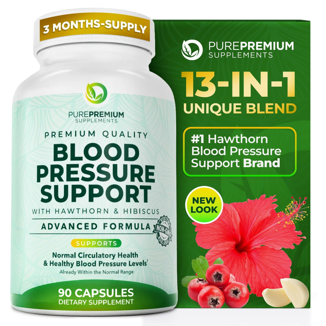 PurePremium Blood Pressure Supplements with Hawthorn Berry, Hibiscus, Garlic & Vitamin B12- Nitric Oxide Supplement for Normal Heart Health - OzHealthStandard