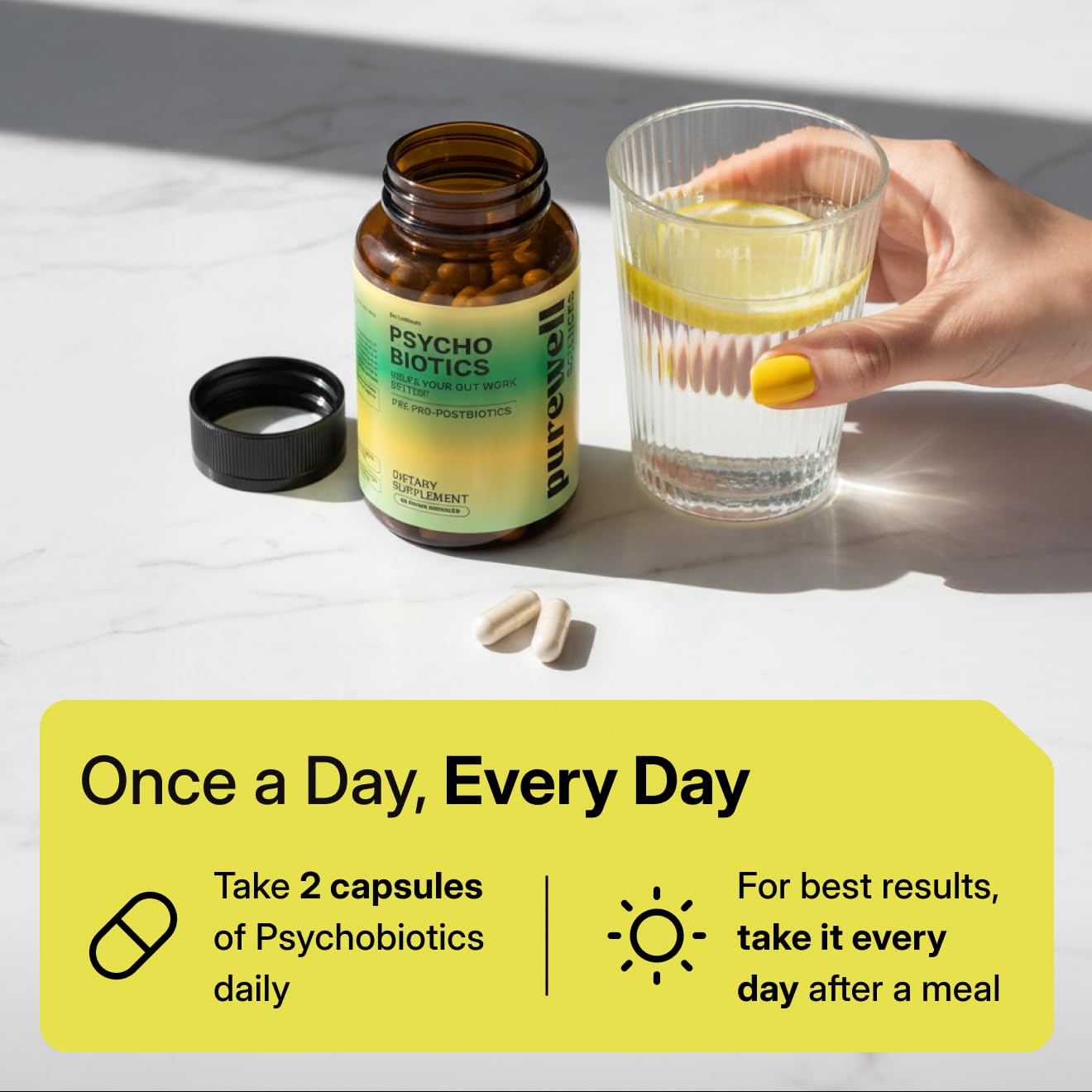 PUREWELL SCIENCES Psychobiotics – Advanced 3-in-1 Probiotic Prebiotic Postbiotic Supplement for Gut and Mood Support - 60 Vegan Probiotic Capsules – 50 Billion CFU – 1-Month Supply - OzHealthStandard