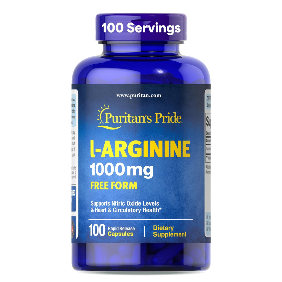 Puritan's Pride L-Arinine 1000mg, Dietary Supplement Supports Nitric Oxide Levels and Heart and Circulatory Heath, 100 Day Supply, 100 Tablets - OzHealthStandard