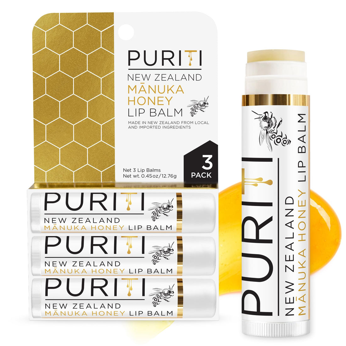 PURITI Manuka Honey Lip Balm – 3pack Soothing & Moisturizing, Enriched with Almond - OzHealthStandard