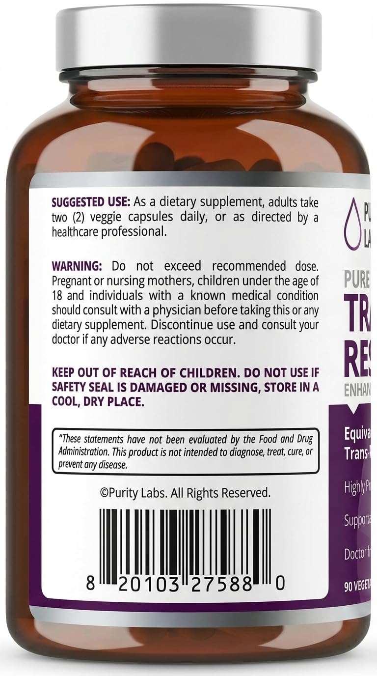 Purity Labs Trans-Resveratrol Supplement 5,000 mg Equivalent per Serving with Quercetin, USDA Organic High Potency Antioxidant, - OzHealthStandard