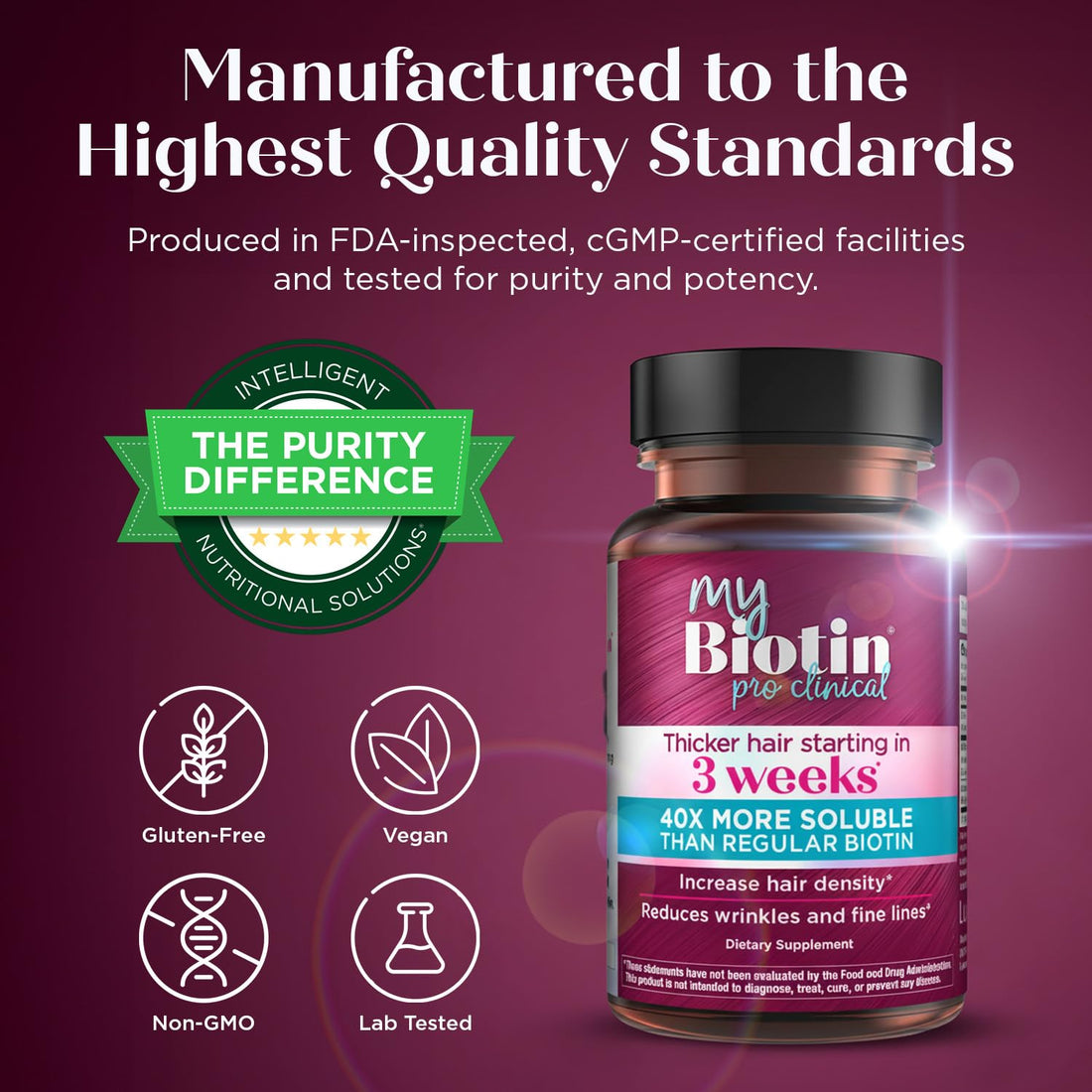 Purity Products MyBiotin ProClinical – Thicker Hair Starting in 3 Weeks & Fights Wrinkles - MB40X Patented Biotin Vitamin B7 Matrix w/Astaxanthin - OzHealthStandard