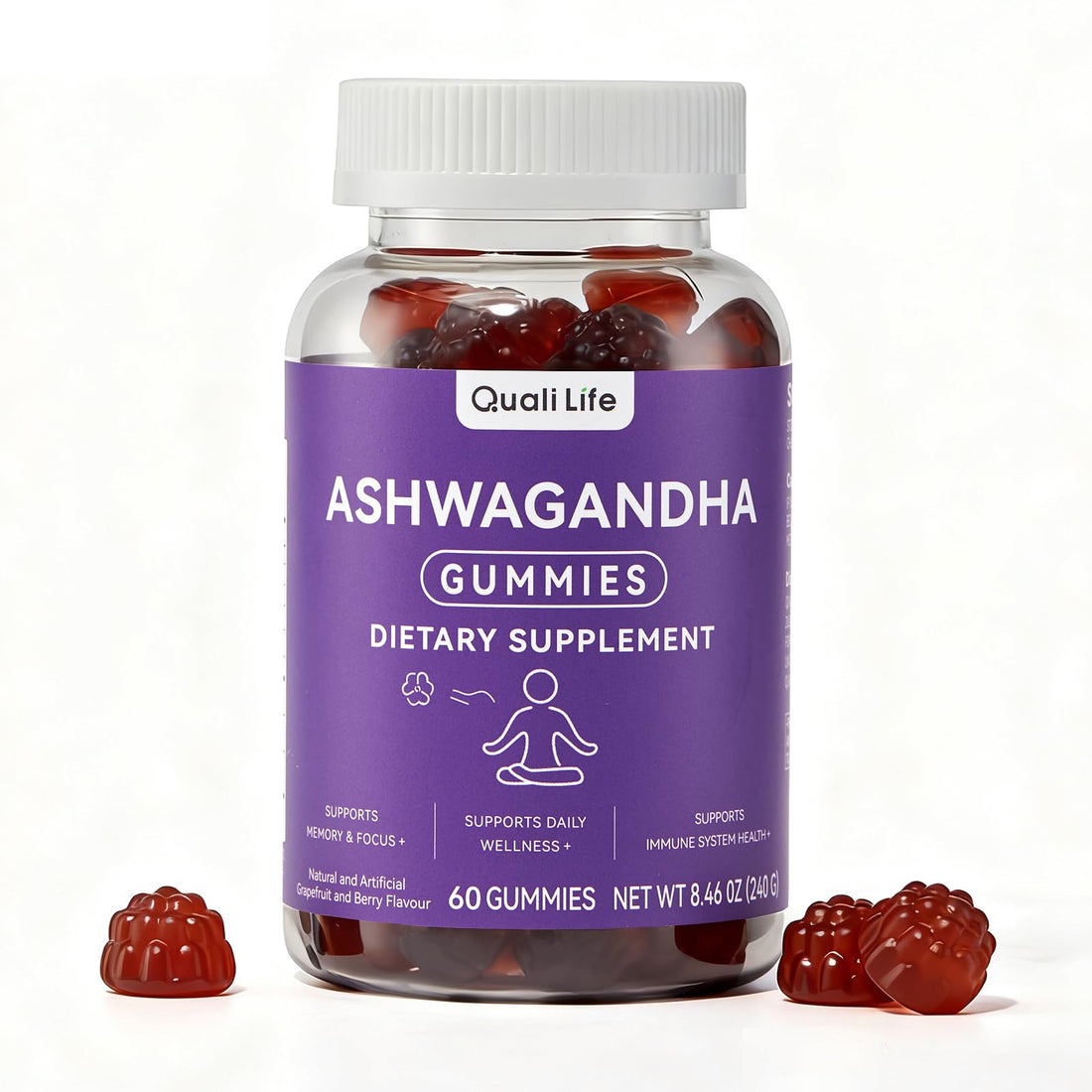 QualiLife Ashwagandha Gummies for Relax & Cortisol Support – High Strength Root Extract with Cranberry & Chaste Tree, Grapefruit & Berry Flavour – Vegan, Non-GMO, Gluten-Free – 60 Gummies (30 Days) - OzHealthStandard