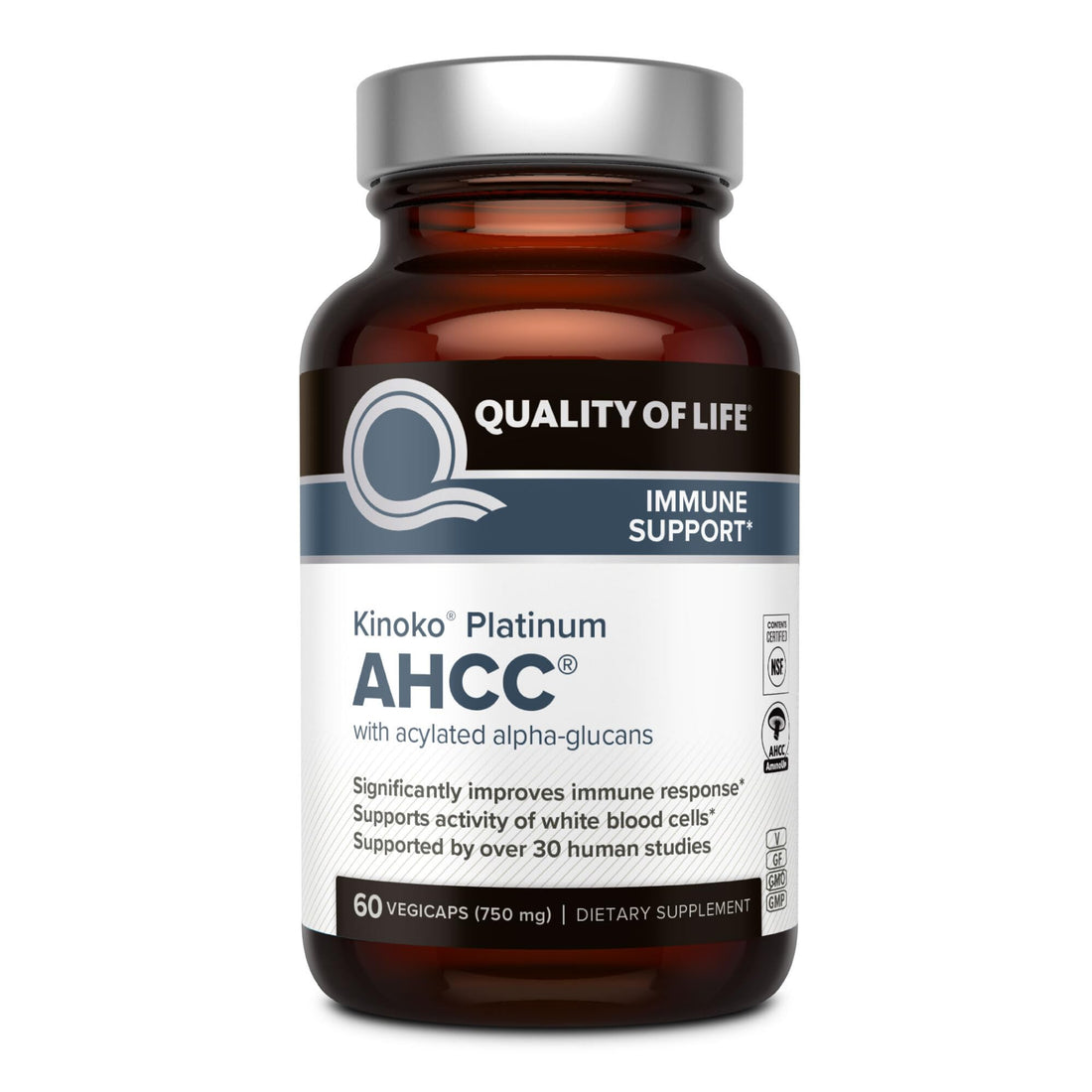 Quality of Life Premium Kinoko Platinum AHCC Herbal Supplement, 750mg per Capsule, for Immune Support, Liver Function, Maintains Natural Killer Cell Activity - OzHealthStandard