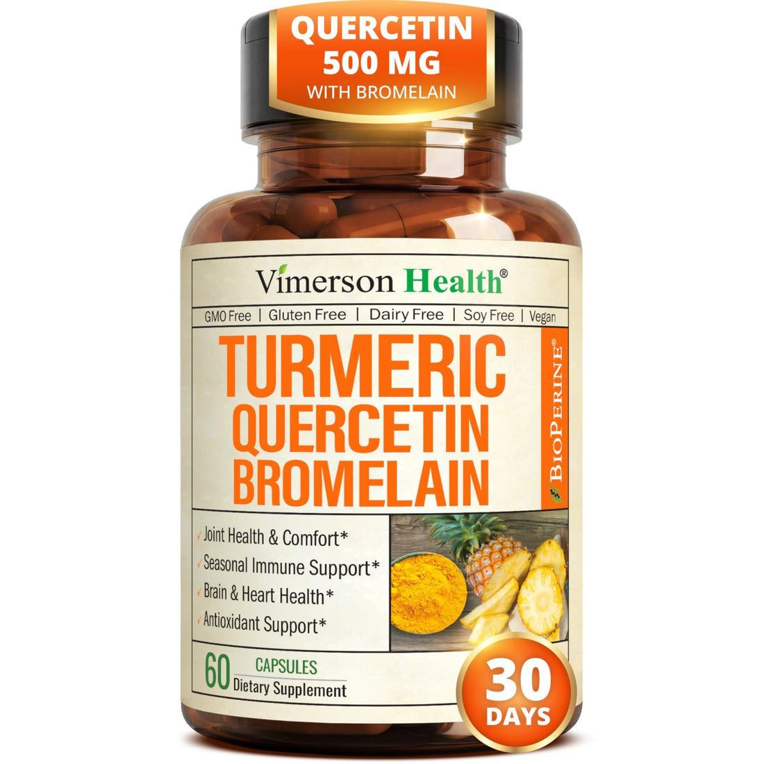 Quercetin with Bromelain Turmeric Curcumin Supplement – Allergy Relief, Immune & Joint Support – Organic Turmeric Supplement w/Bioperine for Enhanced Absorption - OzHealthStandard