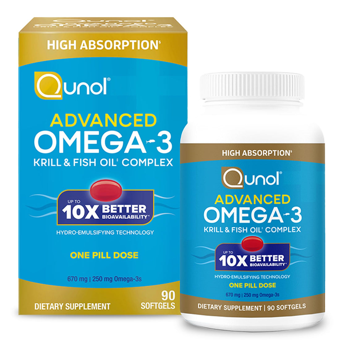 Qunol Advanced Omega 3 Krill and Fish Oil Complex, 10x Better Bioavailability, One Pill Dose, 250mg EPA & DHA - OzHealthStandard
