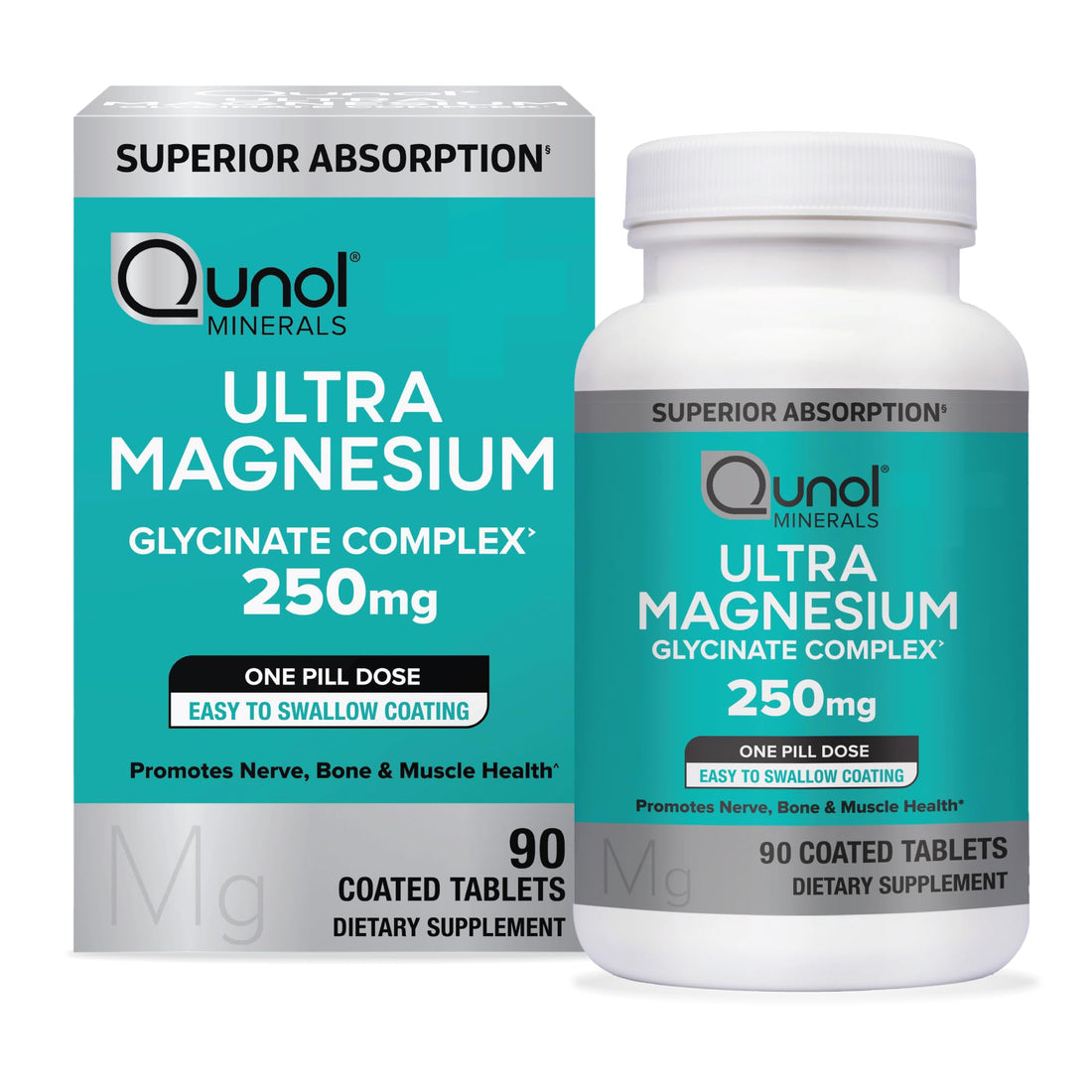 Qunol Magnesium Glycinate Complex, Gentle on Stomach, 250mg One Pill Dose, Superior-Absorption Magnesium, Nerve, - OzHealthStandard