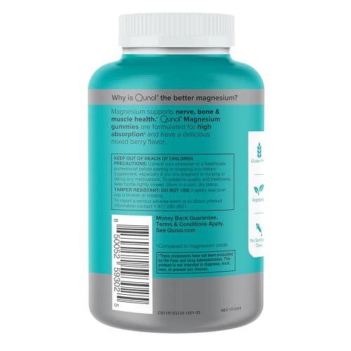Qunol Magnesium Gummies for Adults, 200mg Elemental Magnesium (from 1,750mg Magnesium Citrate), High Absorption Magnesium Supplement, Supports Nerve, - OzHealthStandard