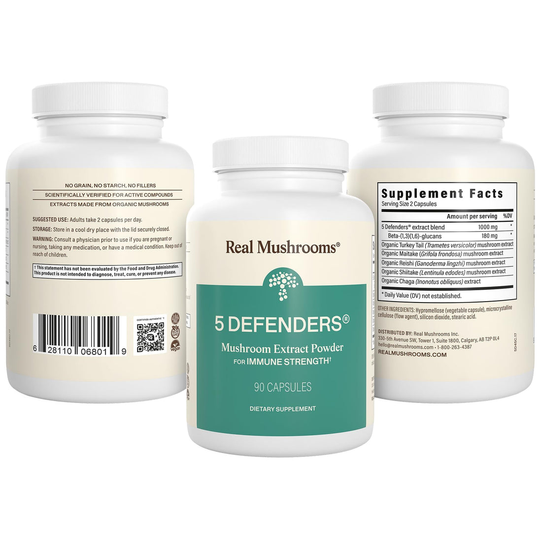 Real Mushrooms 5 Defenders - Adaptogenic Mushrooms Complex with Chaga, Reishi, Turkey Tail, Maitake & Shiitake for Wellness Support - OzHealthStandard