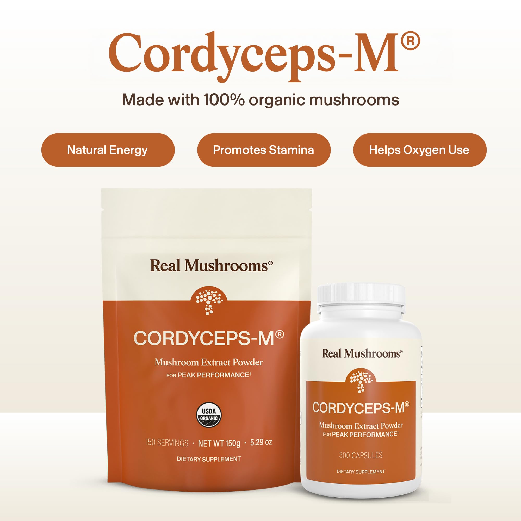 Real Mushrooms Capsules Supplements - Organic Cordyceps Mushroom Powder in Capsules - Energy and Performance Mushrooms with Verified Beta Glucans - Vegan, Non-GMO, 300 Capsules - OzHealthStandard