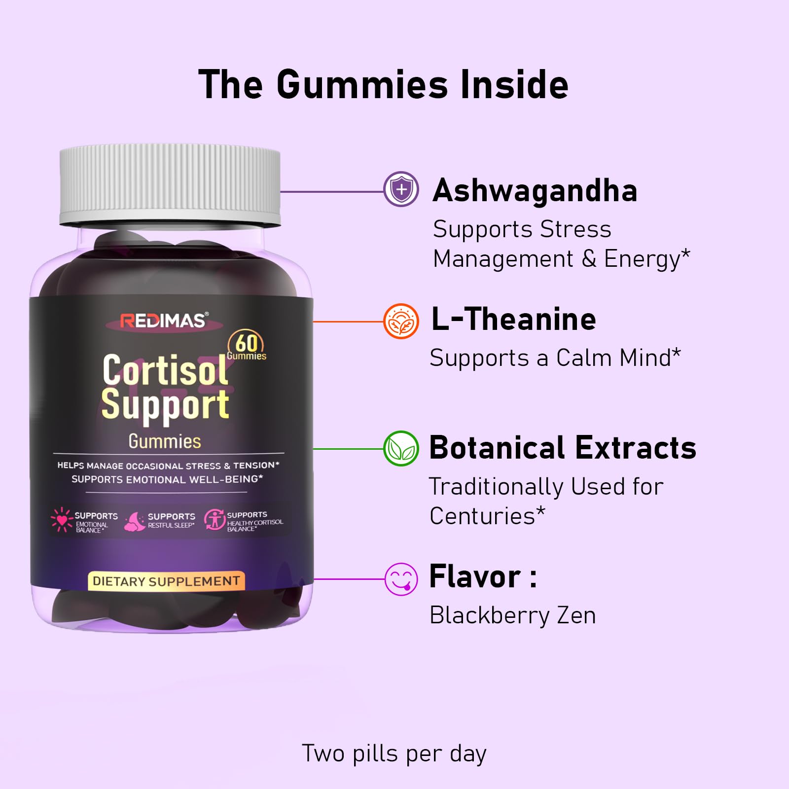 Redimas Cortisol Gummies for Women & Men with Ashwagandha, Magnesium, L-Theanine and Multivitamin, Vegan Chewable Gummies for Daily Lifestyle Balance, Convenient Adult Supplement, 60 Count - OzHealthStandard