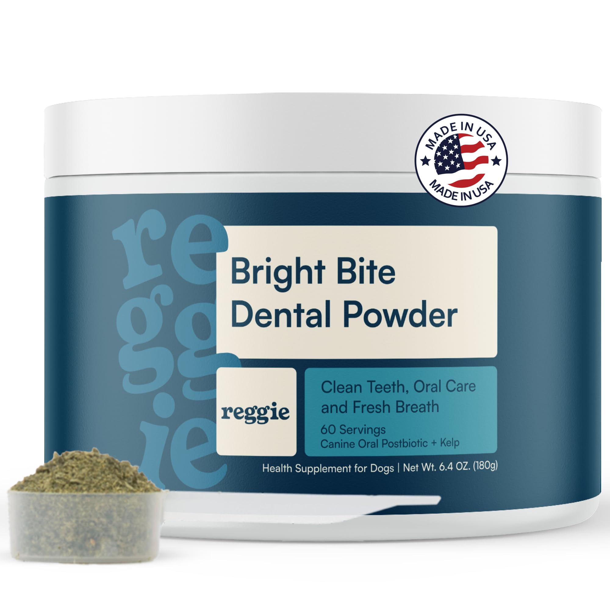 Reggie Dental Powder for Dogs | Reduce Bad Breath in 7 Days, Plaque & Tartar Control | Natural Dog Dental Supplement | Postbiotic Formula with Organic Kelp | Vet-Approved & Made in USA | 60 Servings - OzHealthStandard