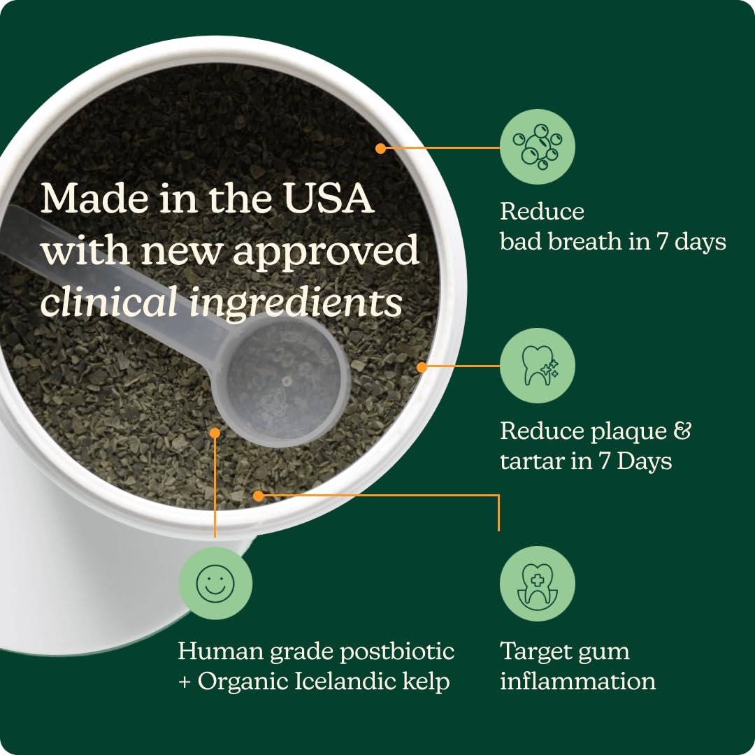 Reggie Dental Powder for Dogs | Reduce Bad Breath in 7 Days, Plaque & Tartar Control | Natural Dog Dental Supplement | Postbiotic Formula with Organic Kelp | Vet-Approved & Made in USA | 60 Servings - OzHealthStandard