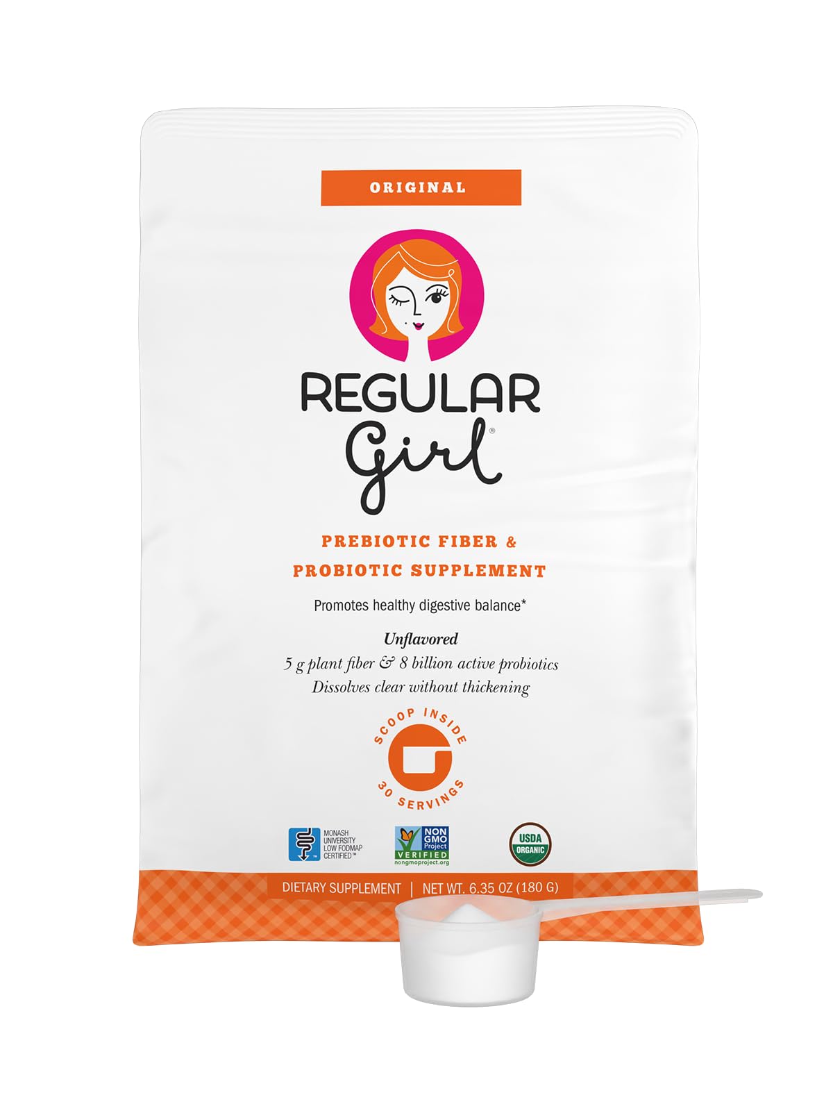 Regular Girl Organic Powder, Prebiotic Fiber Supplement and Probiotics for Women, Low FODMAP, 30 Servings, Unflavored - OzHealthStandard