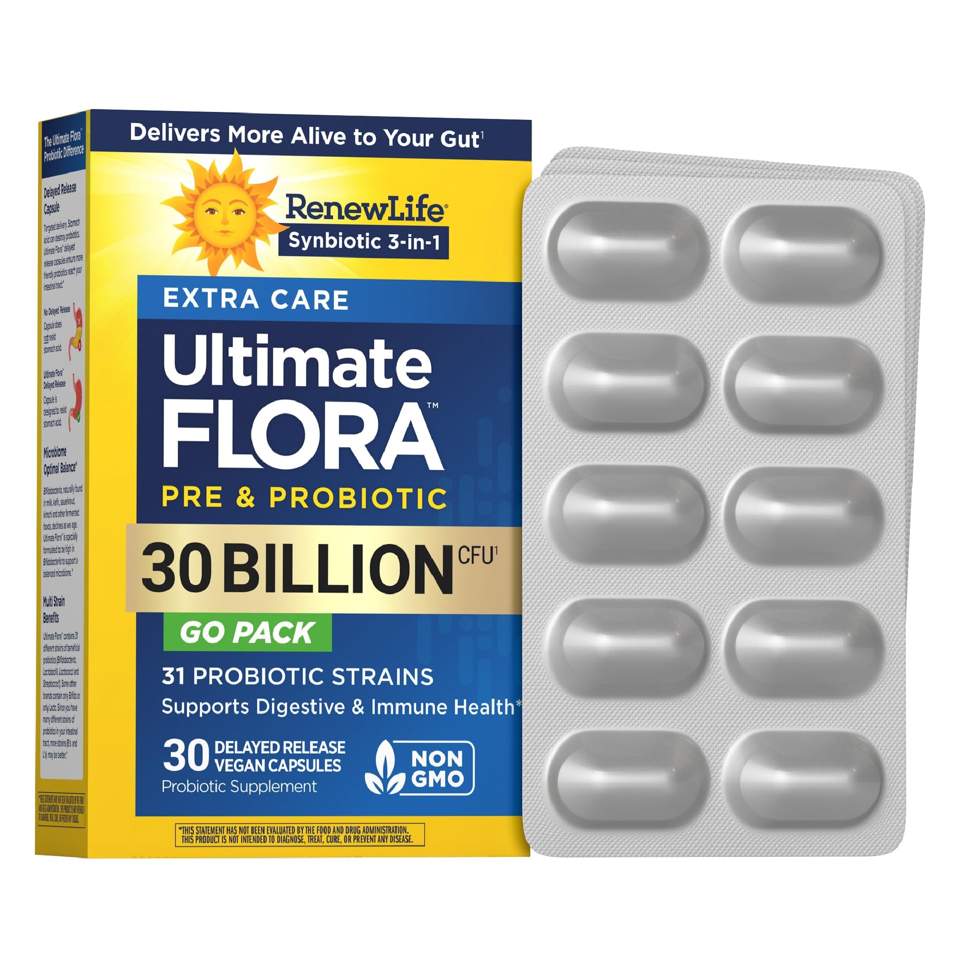 Renew Life Extra Care Go-Pack Probiotic Capsules, Daily Supplement Supports Immune, Digestive and Respiratory Health, L. Rhamnosus GG, Dairy, Soy and gluten-free, 30 Billion CFU, 30 Ct - OzHealthStandard