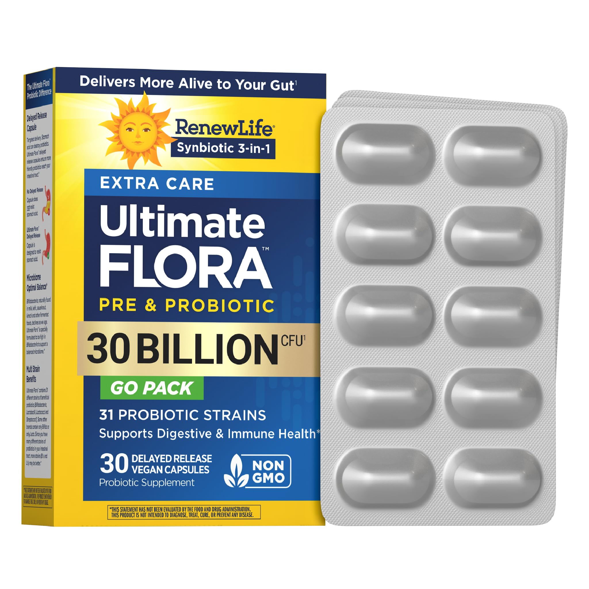 Renew Life Extra Care Go-Pack Probiotic Capsules, Daily Supplement Supports Immune, Digestive and Respiratory Health, L. Rhamnosus GG, Dairy, Soy and gluten-free, 30 Billion CFU, 30 Ct - OzHealthStandard