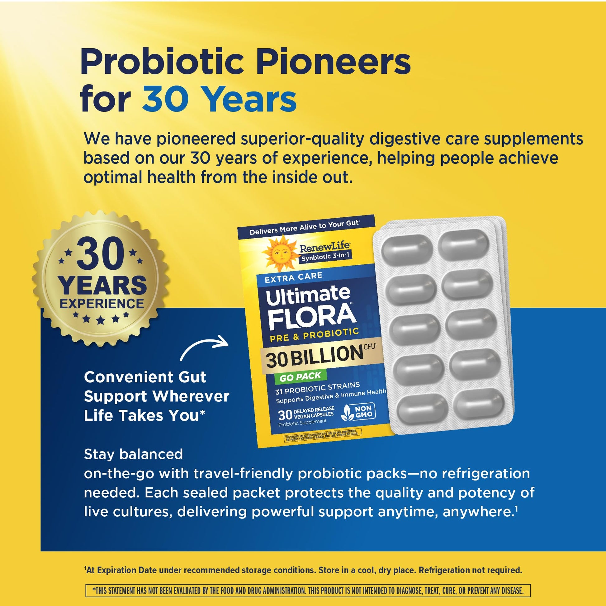 Renew Life Extra Care Go-Pack Probiotic Capsules, Daily Supplement Supports Immune, Digestive and Respiratory Health, L. Rhamnosus GG, Dairy, Soy and gluten-free, 30 Billion CFU, 30 Ct - OzHealthStandard