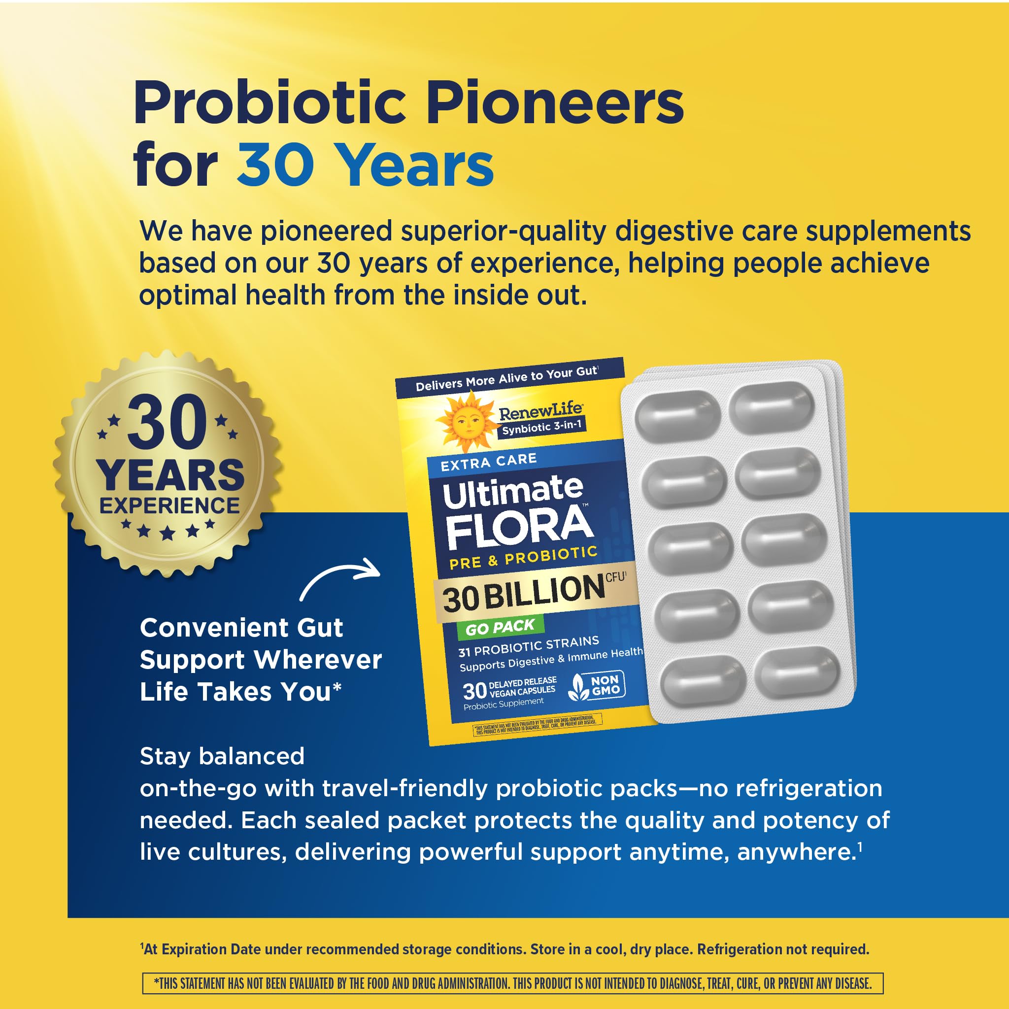 Renew Life Extra Care Go-Pack Probiotic Capsules, Daily Supplement Supports Immune, Digestive and Respiratory Health, L. Rhamnosus GG, Dairy, Soy and gluten-free, 30 Billion CFU, 30 Ct - OzHealthStandard