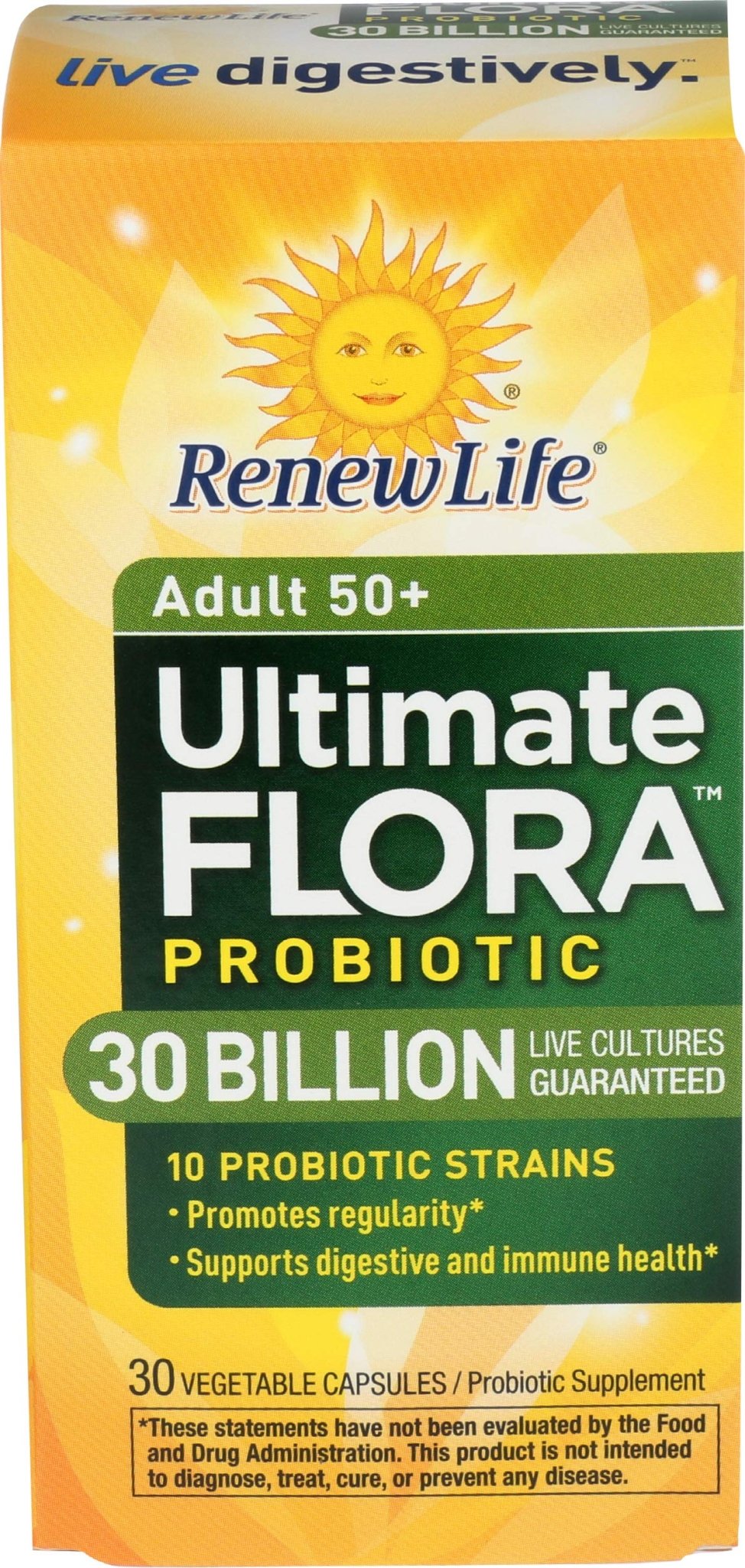 Renew Life Probiotic Adult 50 Plus Probiotic Capsules, Daily Supplement Supports Urinary, Digestive and Immune Health, L. Rhamnosus GG, Dairy, Soy and gluten-free, 30 Billion CFU, 30 Count - OzHealthStandard
