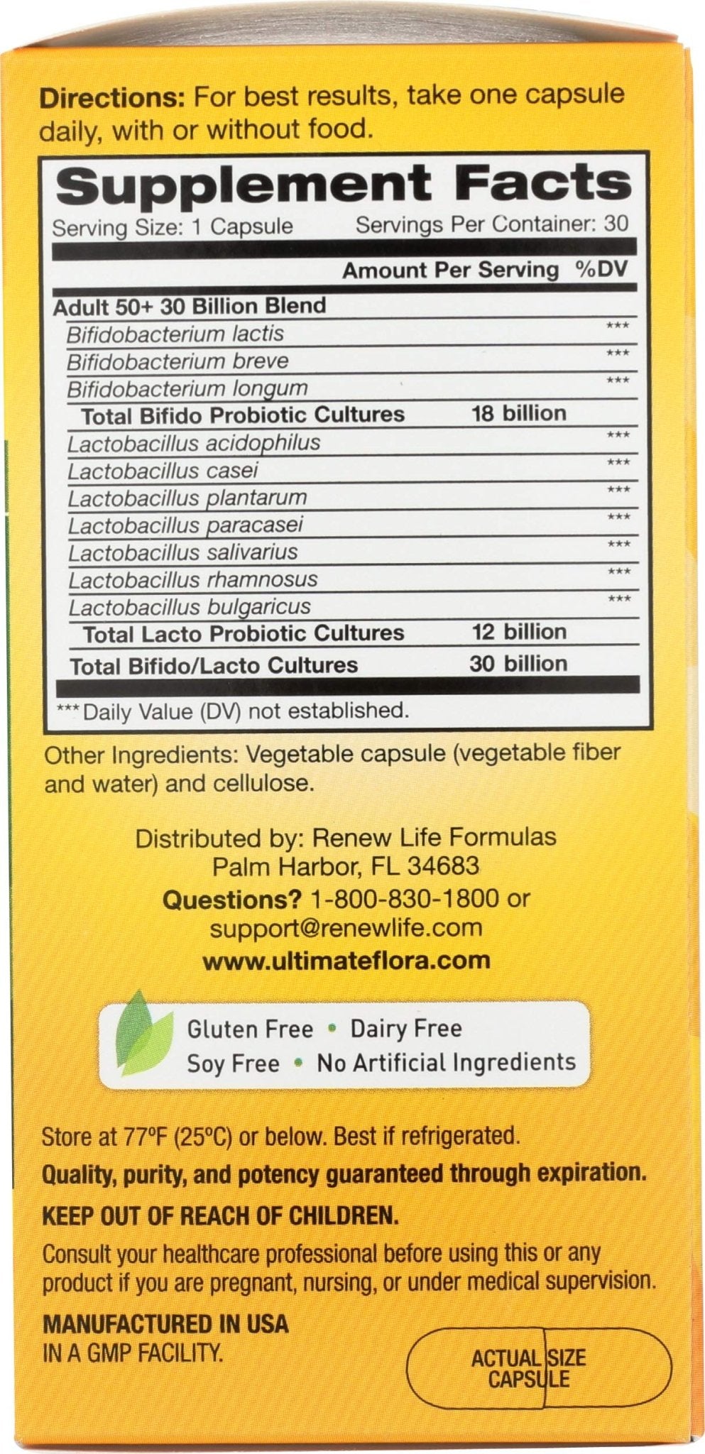 Renew Life Probiotic Adult 50 Plus Probiotic Capsules, Daily Supplement Supports Urinary, Digestive and Immune Health, L. Rhamnosus GG, Dairy, Soy and gluten-free, 30 Billion CFU, 30 Count - OzHealthStandard