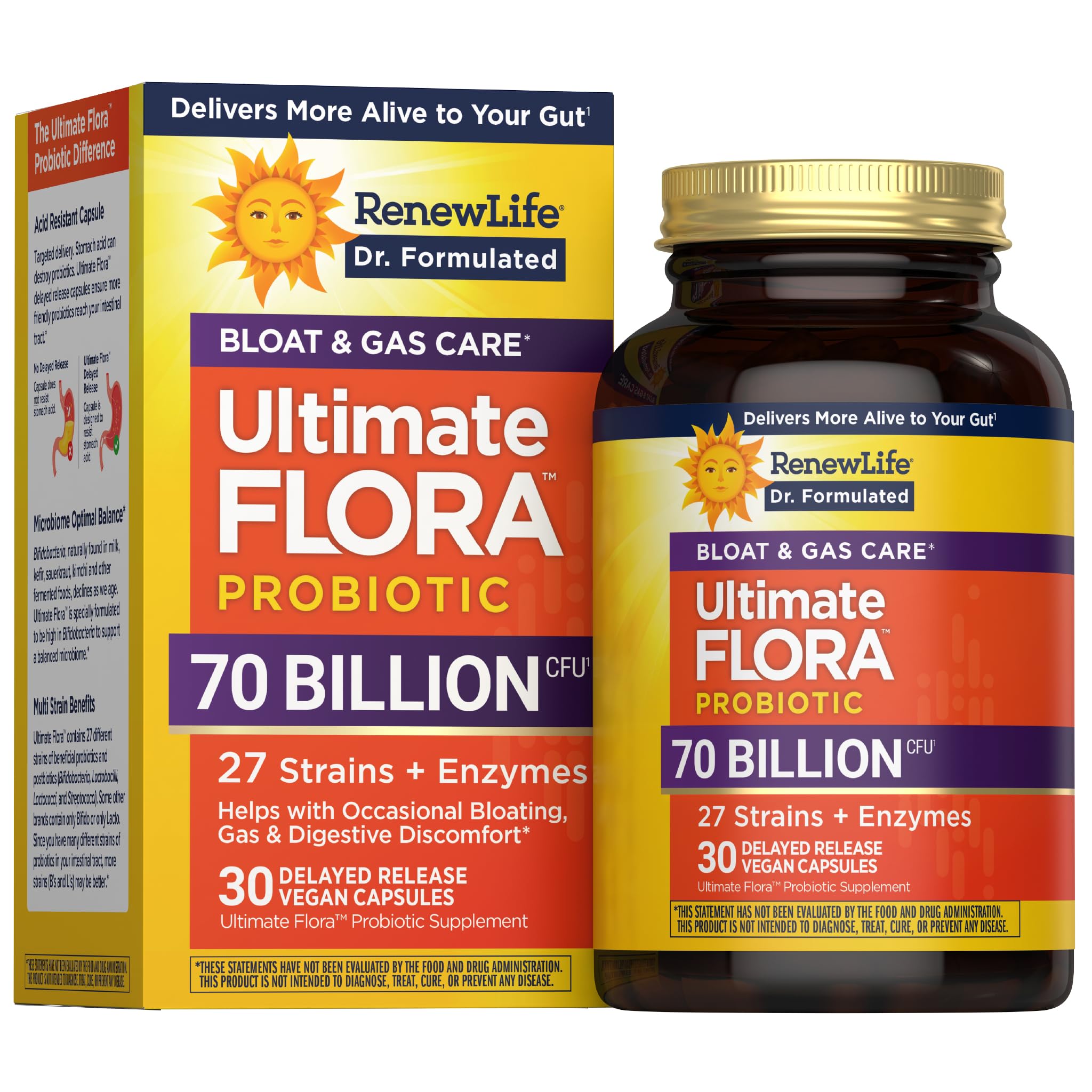 Renew Life Ultimate Flora Probiotics Bloat & Gas Support 70 Billion CFU Delayed Release Vegan Capsules | Doctor Formulated | Digestive Health | Immune Health | Dairy Free | 30 Count - OzHealthStandard