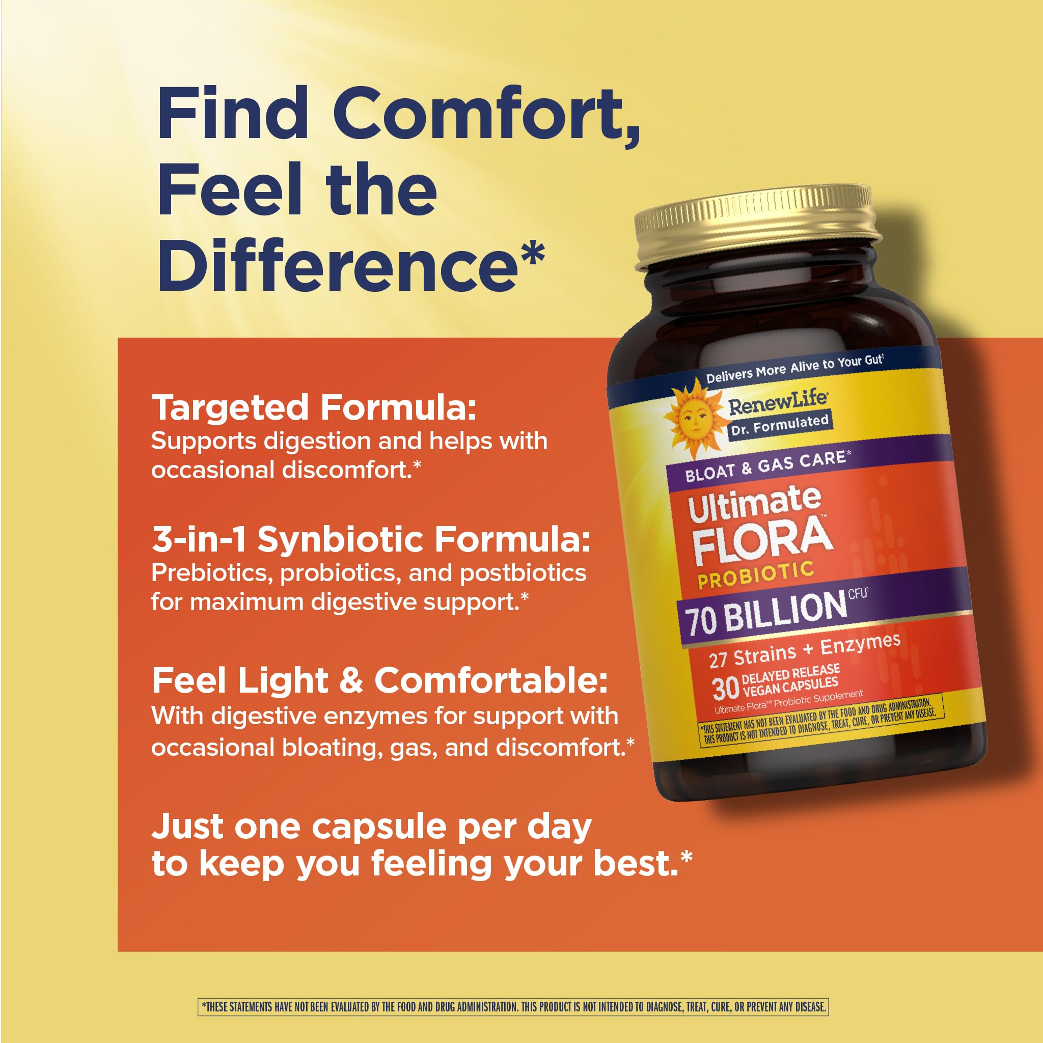 Renew Life Ultimate Flora Probiotics Bloat & Gas Support 70 Billion CFU Delayed Release Vegan Capsules | Doctor Formulated | Digestive Health | Immune Health | Dairy Free | 30 Count - OzHealthStandard