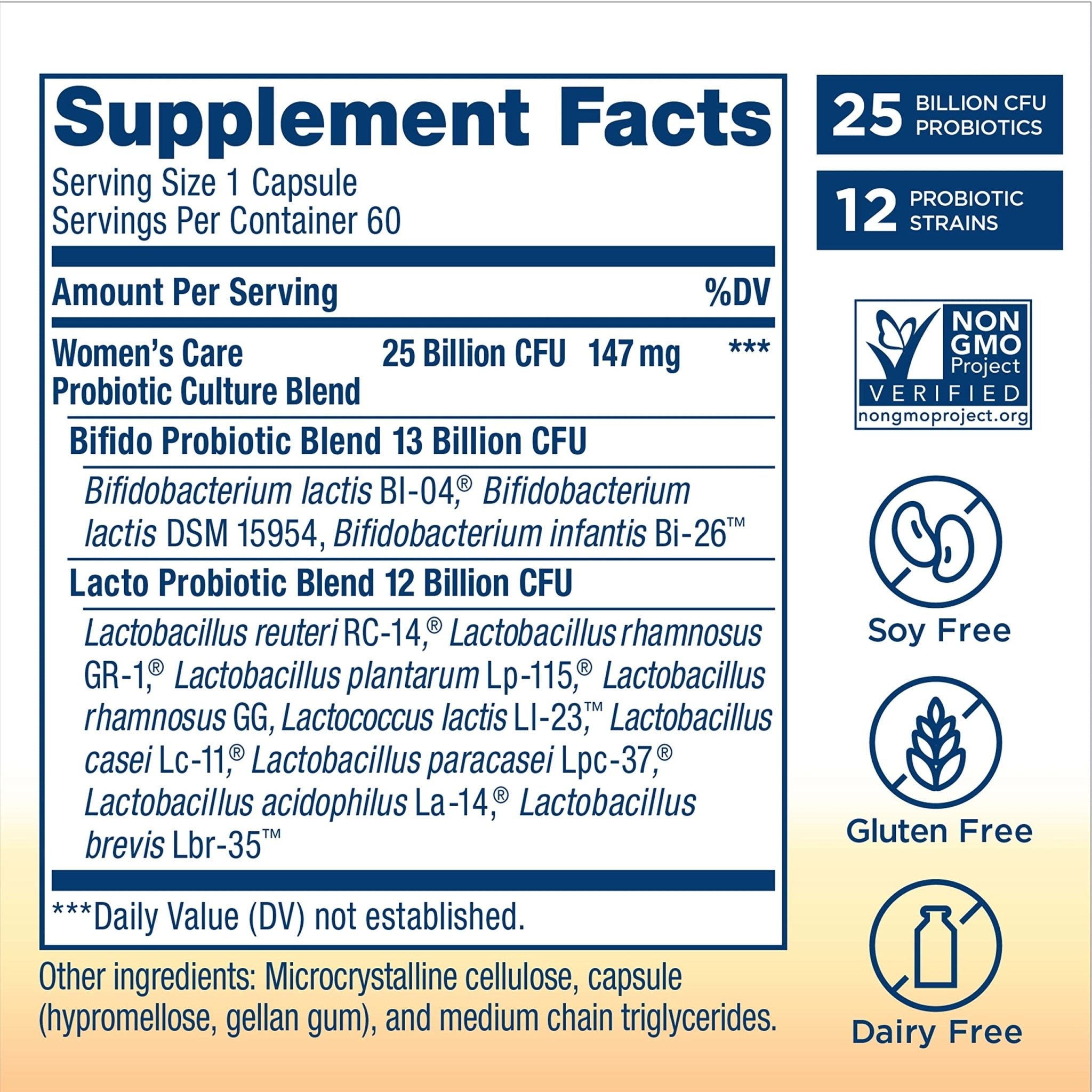 Renew Life Women's Probiotic Capsules, Supports pH Balance for Women, Vaginal, Urinary, Digestive and Immune Health, L. Rhamnosus GG, Dairy, Soy and Gluten-Free, 25 Billion CFU - 60 Ct - OzHealthStandard