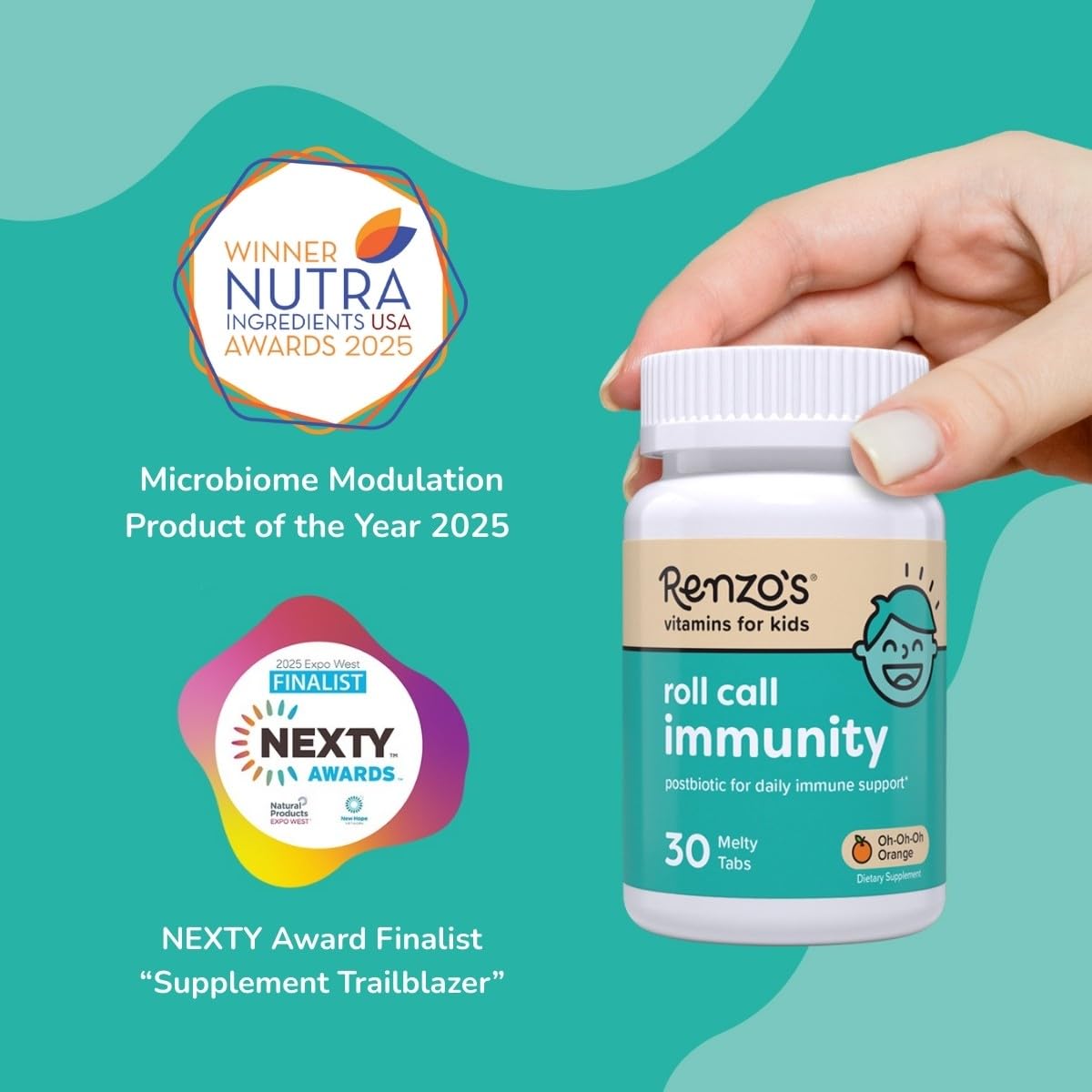 Renzo's Roll Call Immunity - Dissolvable Kids Immune Support Supplement with IMMUSE Postbiotic, Sugar-Free Kids Vitamins, 30 Orange-Flavored Melty Tabs - OzHealthStandard