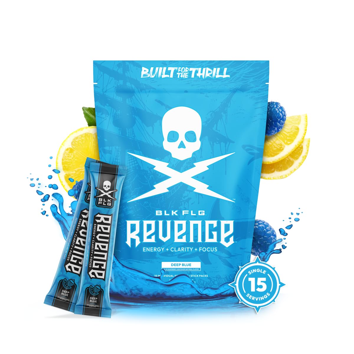 REVENGE BLK FLG Energy Drink Mix – Healthy Coffee Alternative with Natural Caffeine & Nootropics – Focus & Clean Energy Supplement – Sugar Free – 15 On-The-Go Stick Packs - OzHealthStandard