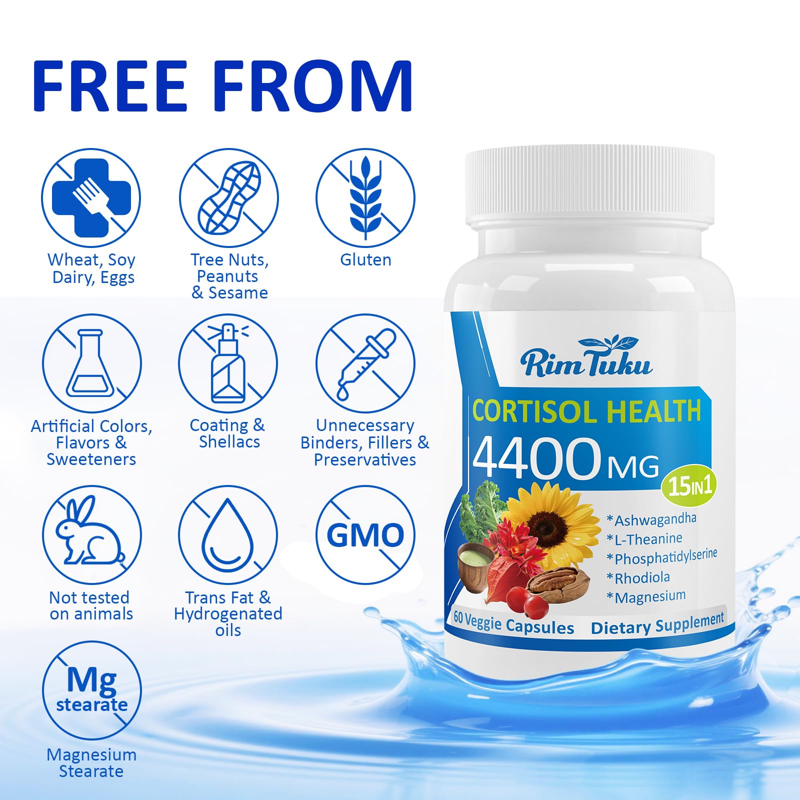 RimTuku Cortisol Supplements for Women & Men -15-in-1 Cortisol Detox for Women, Cortisol Manager & Reducer with Ashwagandha, Rhodiola Rosea Supports Stress Relief, Adrenal Balance, 120 Capsules - OzHealthStandard